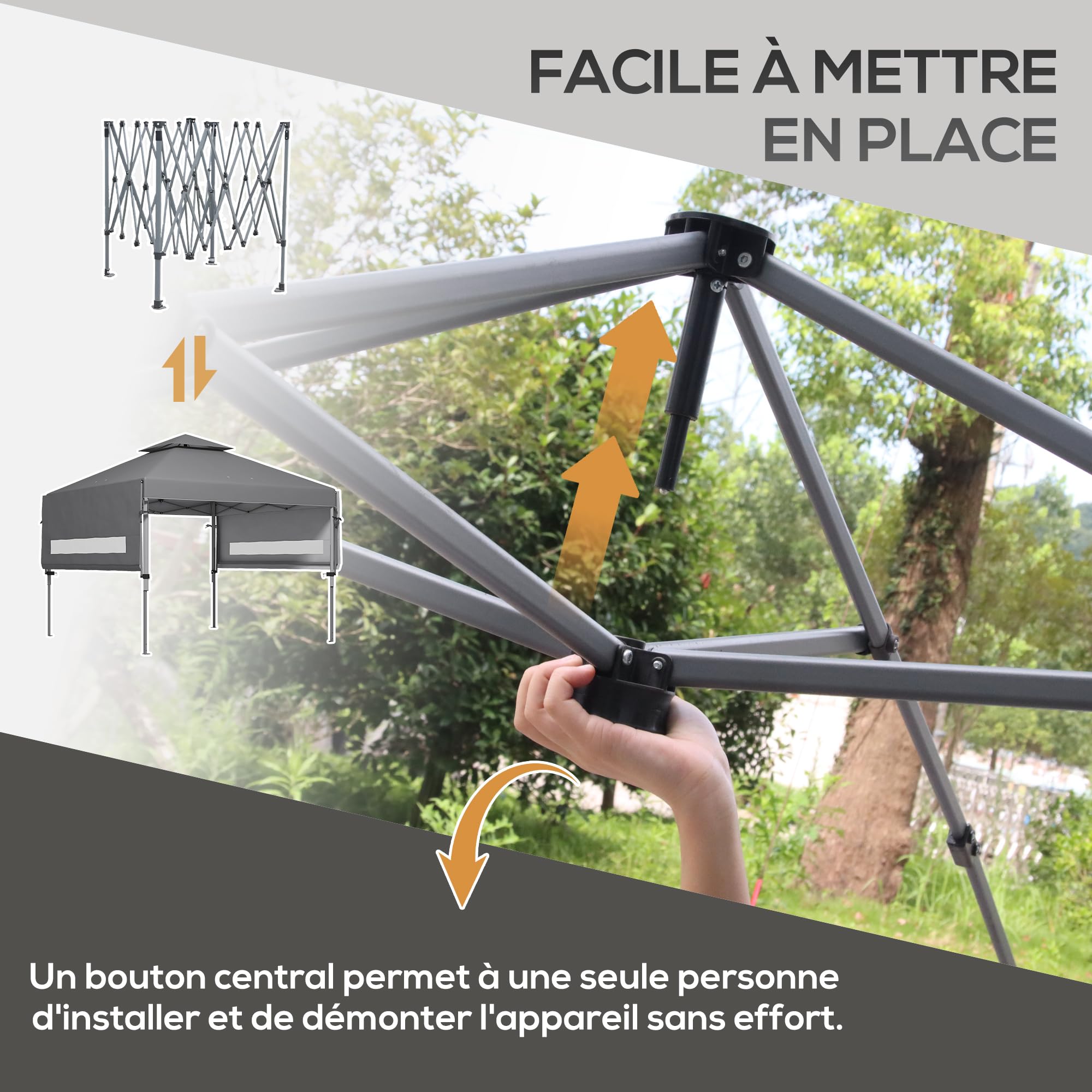 Outsunny Tonnelle Pop-up Jardin Barnum Pliant 5 x 3 m, Tissu Oxford avec 2 parois réglables, Facile à Monter, Sac à Transport à roulettes Inclus Gris