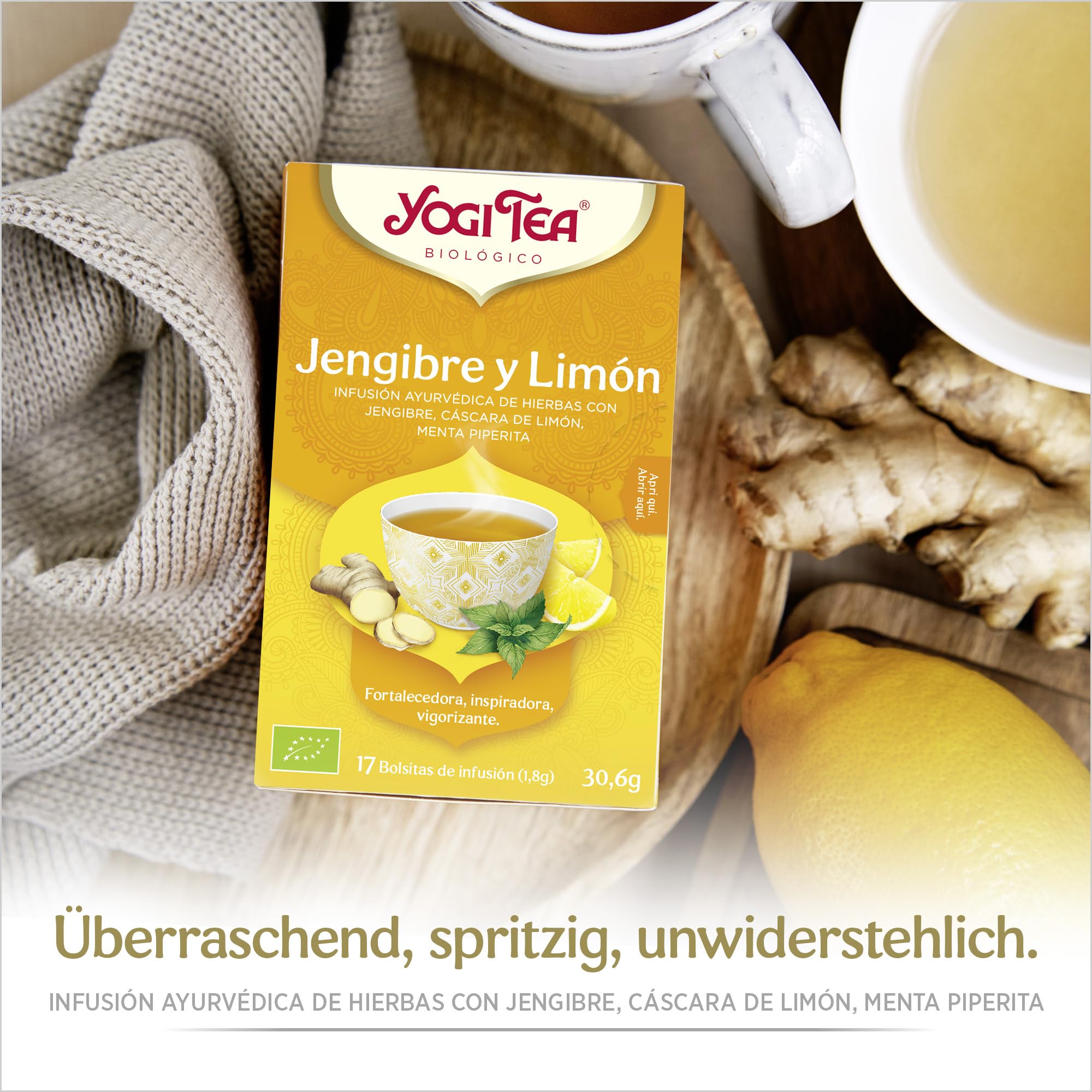 Yogi Tea Jengibre Limón Infusión Ayurvédica Sin Cafeína Pack 3x17 bolsitas