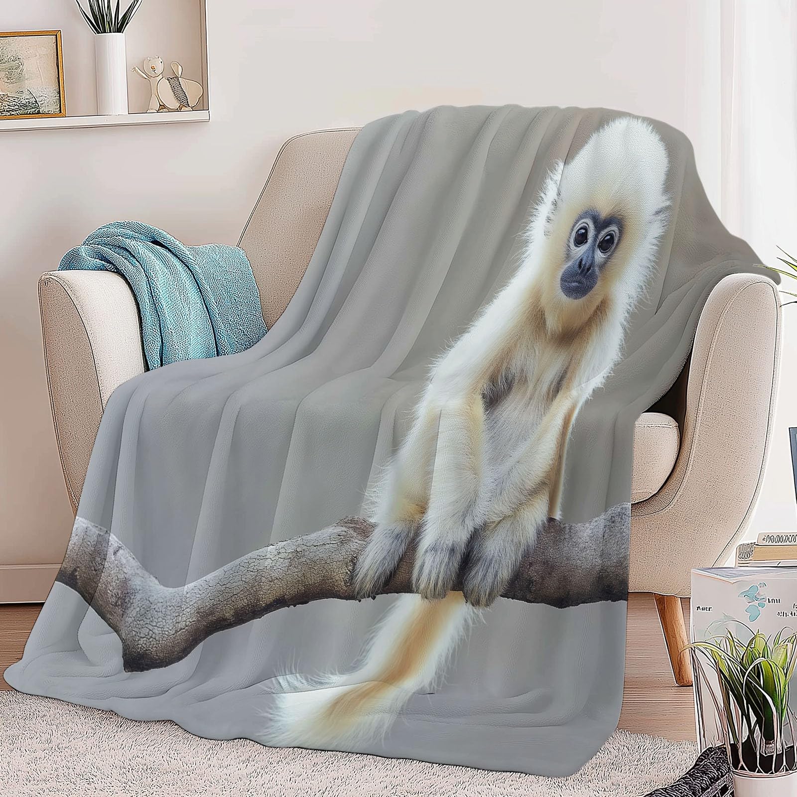 Générique Cartoon Animal Monkey Flanelowy Koc 150 x 200 cm Koce polarowe z mikrofibry Polar Na wszystkie pory roku na podróż Sofa do podróży Łóżko Sofa Dzieci Dorośli, Szary