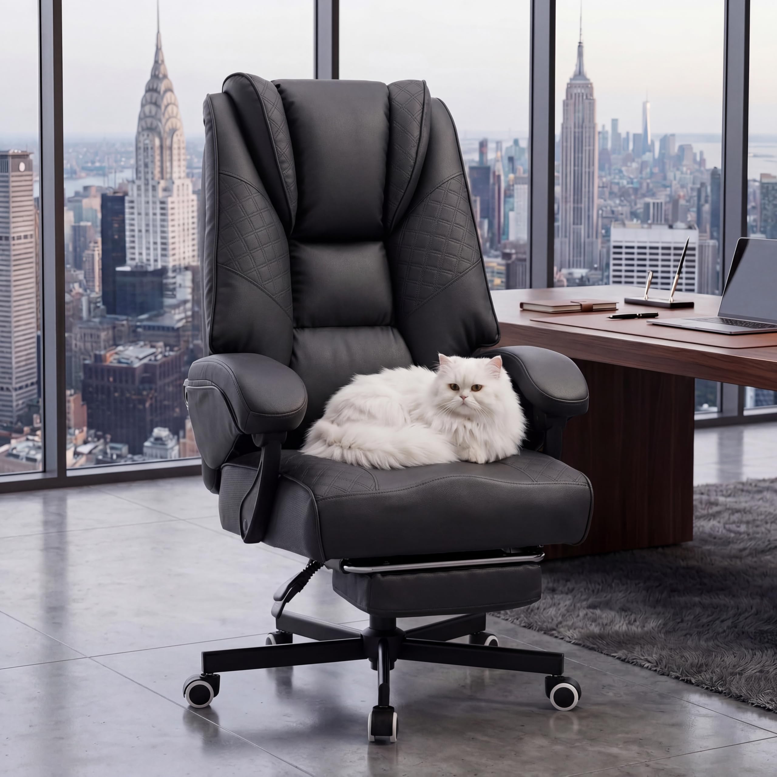 Kslysuty Ergonomic Gaming Office Chair Black Leather