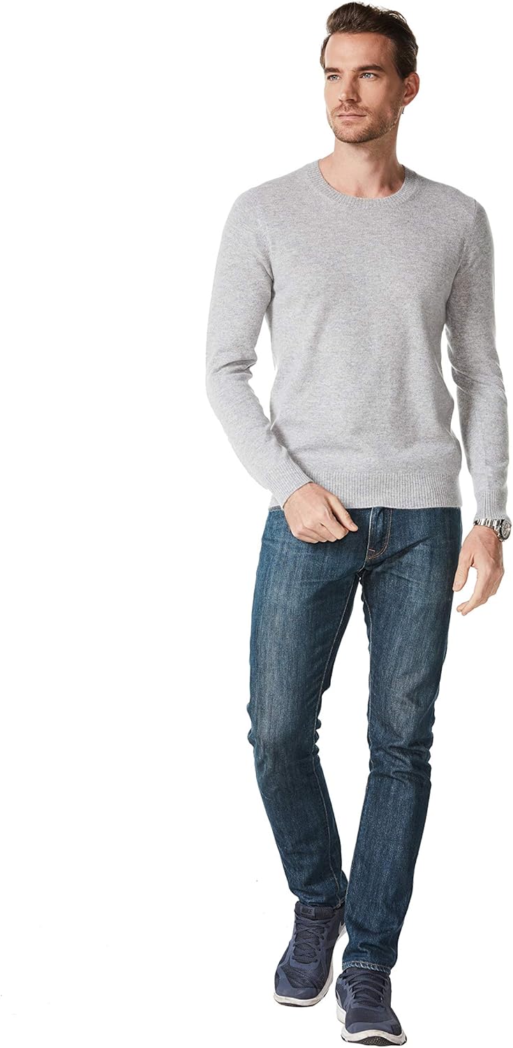 EURKEA Men's Crewneck 100% Cashmere Sweater Long Sleeves Pullovers, Gifts Ready Light Grey Small