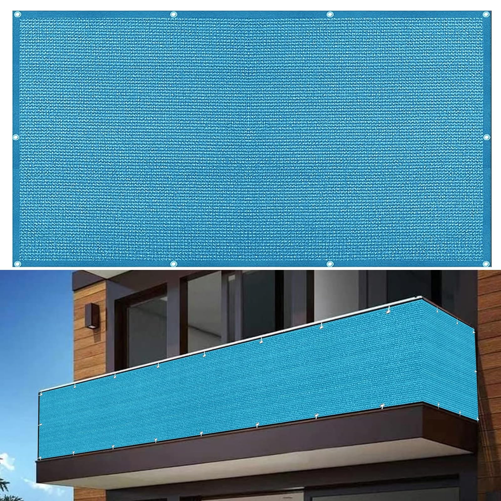 Ecran de Balcon Brise-Vue Brise 250 x 115 cm HDPE 220 G/M², Résistant Aux UV, Brise Vue Balcon Store Latéral Pare-Soleil Brise-Vue, avec Œillets, Attaches de Câble, pour Balcon, Porches, Bleu Ciel