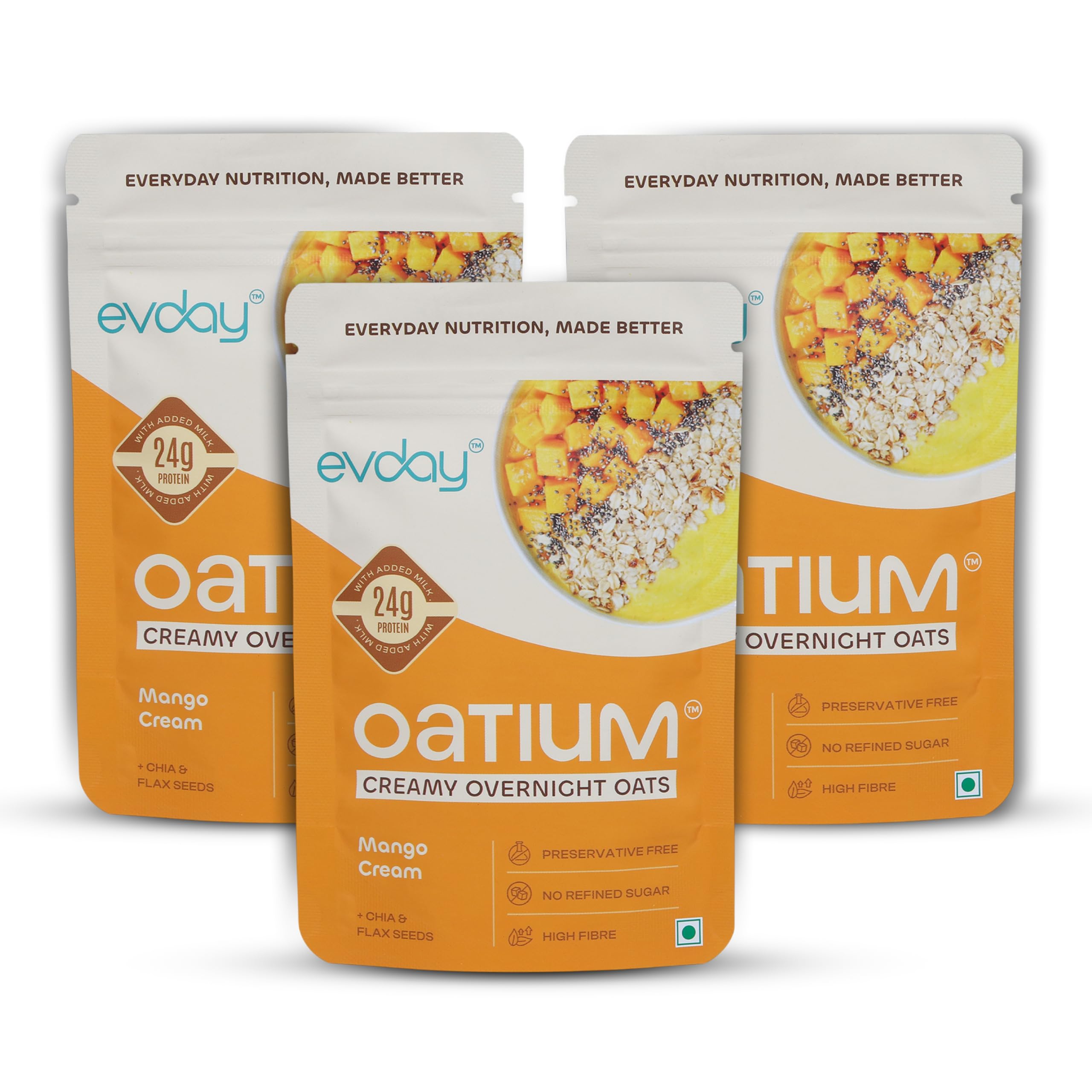 Evday Oatium High Protein Overnight Oats, Mango Cream Flavor, 75g x 3 Packs (225g), Ready-to-Eat Flaked Oats with Milk Solids, High Protein Breakfast-image-28