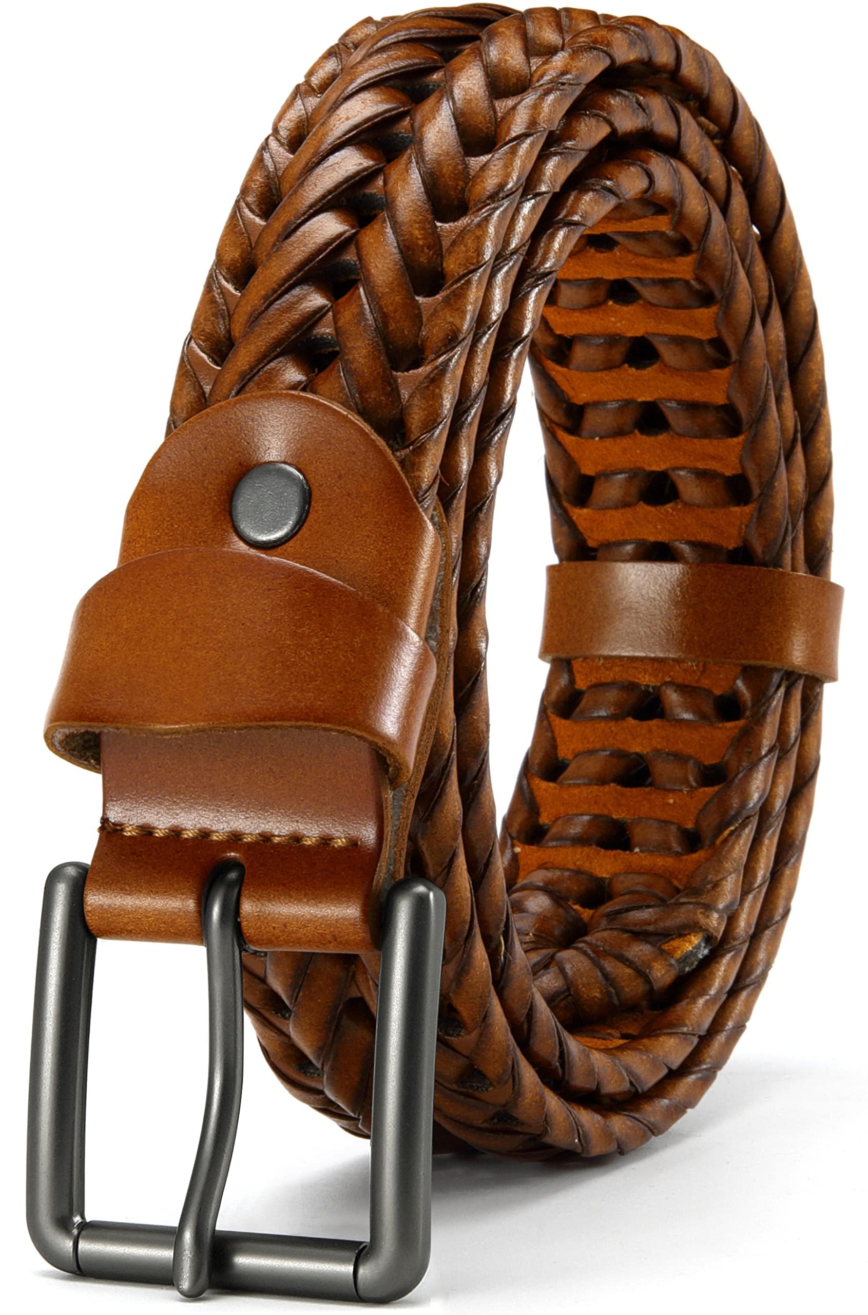 CHAOREN Leather Braided Belts for Men - 1 1/8" Mens Casual Woven Leather Belt for Dress Pant