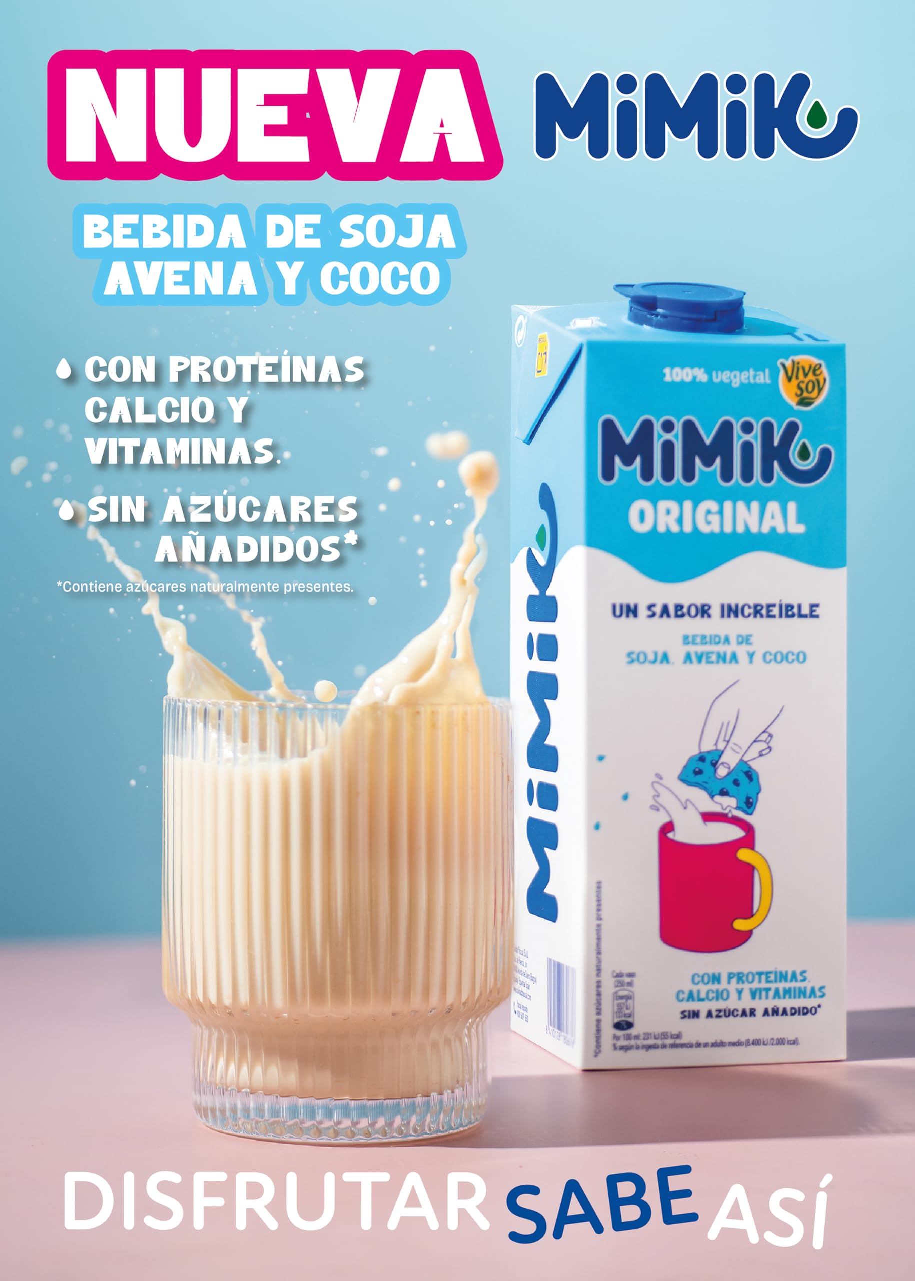 Pascual Mimik Original - Bebida 100% vegetal hecha con Soja, Avena y Coco. Sin Azúcar Añadido - Con Proteína, y fuente de vitaminas B12 y D. Pack 6 Briks x 1L