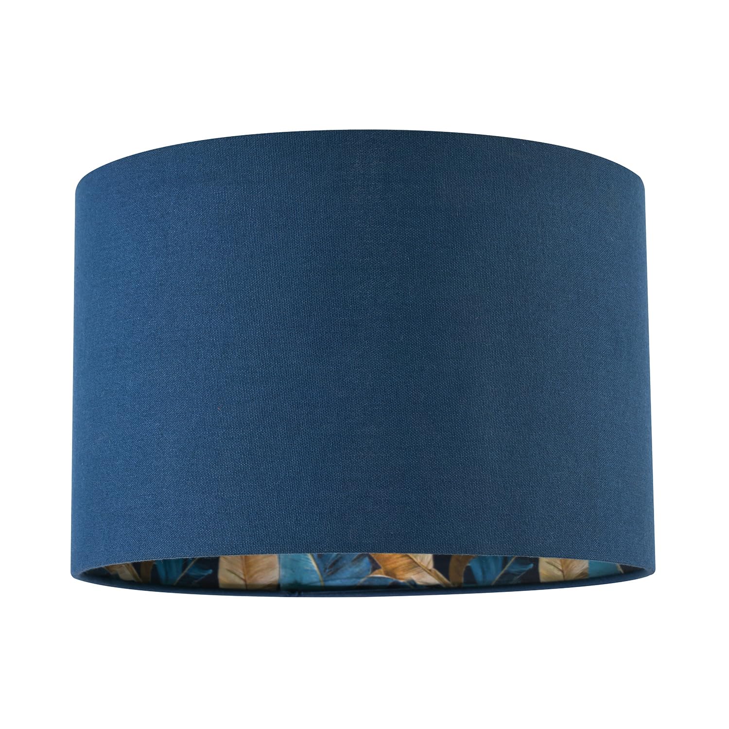 Modern Midnight Navy Blue Linen Lamp Shade with Floral Pattern Lining | 30cm x 20cm | Inner Satin Gold and Teal Leaves by Happy Homewares