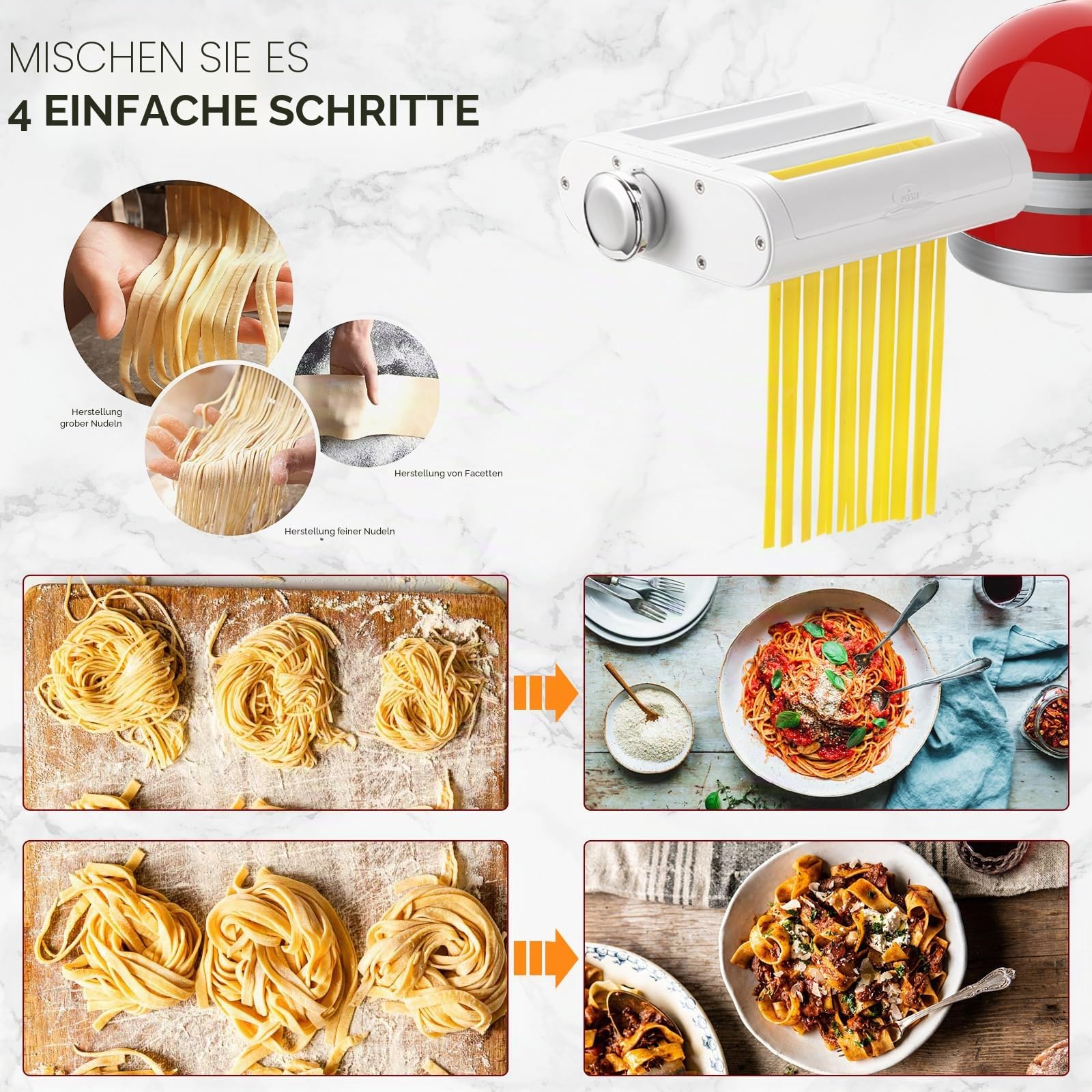 Antree 3-in-1 Roller- und Schneide-Aufsatz-Set für KitchenAid Standmixer, inklusive Nudelblech-Roller, Spaghetti, Fettuccine Cutter Maker, Zubehör und Reinigungsbürste und Pasta Trockengestell