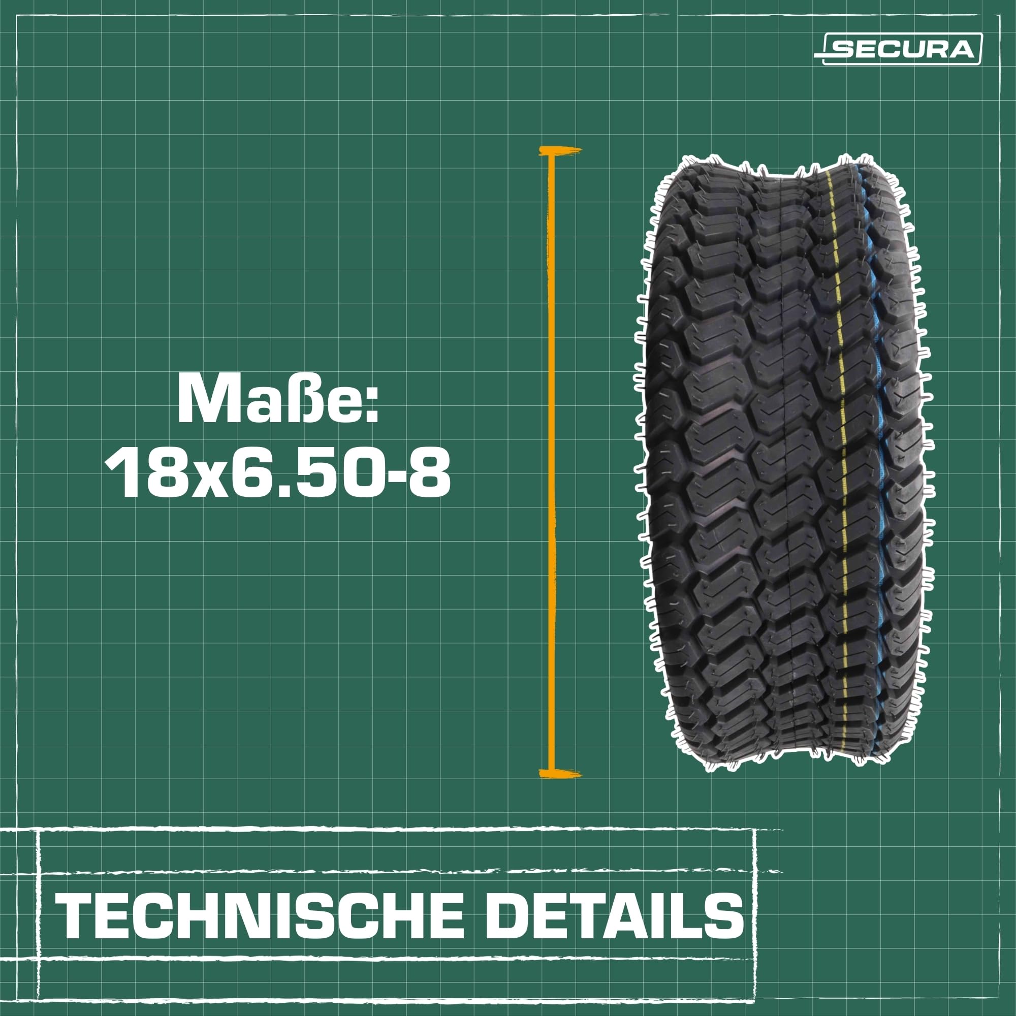 SECURA Reifen Tubeless 18x6.50-8 mit geradem Ventil TR13
