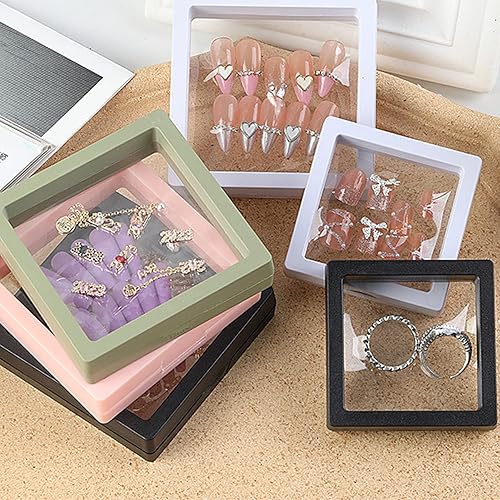 Miniatura 5 de 4 soportes de exhibición de marco flotante 3D transparente, soporte de exhibición para joyas, regalo, caja de almacenamiento de uñas (blanco)