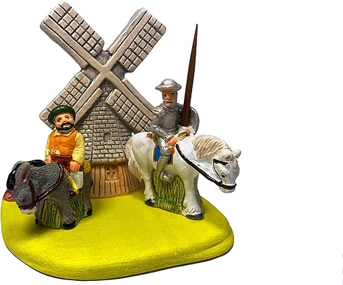 Vista 4 de Escena Don Quijote & Sancho Panza - Hecho a mano en arcilla - 1 bloque - 3.1"X2"X3.1" alto, La Mancha, Miguel de Cervantes Saavedra, España