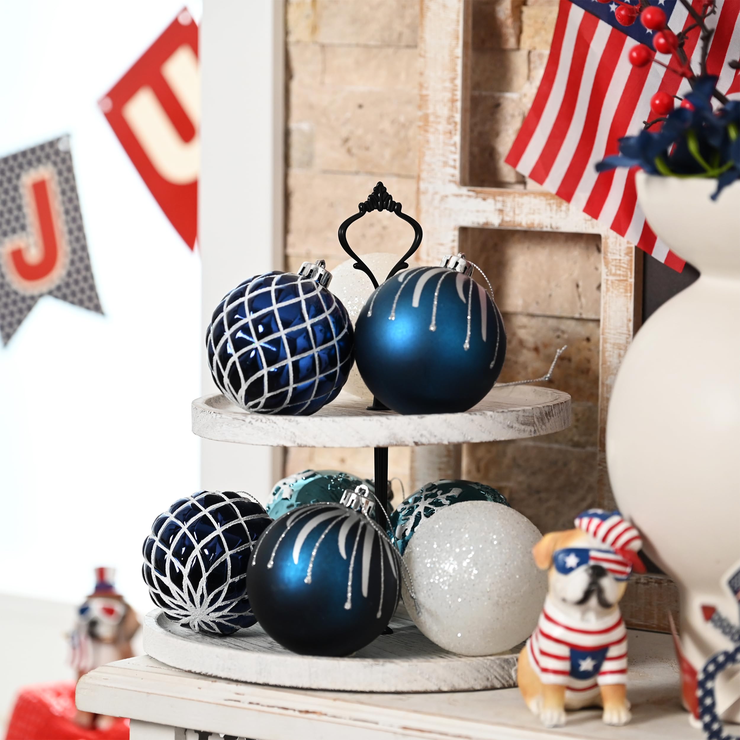 Valery Madelyn Christmas Ornaments Set, 70ct Navy Blue and Silver Shatterproof Christmas Tree Decorations Ball Ornaments Bulk, Winter Wonderland Hanging Ornaments for Xmas Trees Holiday Decor