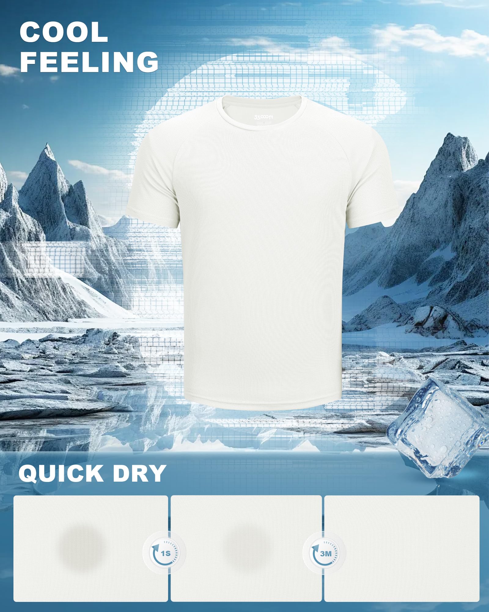 33,000ft Pack de 3 camisetas deportivas de manga corta para hombre, de secado rápido, transpirable, corte regular, para correr y entrenar