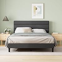 Zinus Piper Queen Upholstered Platform Bed with Padded Headboard, Wooden Slats, No Box Spring - Dark Grey, Easy Assembly
