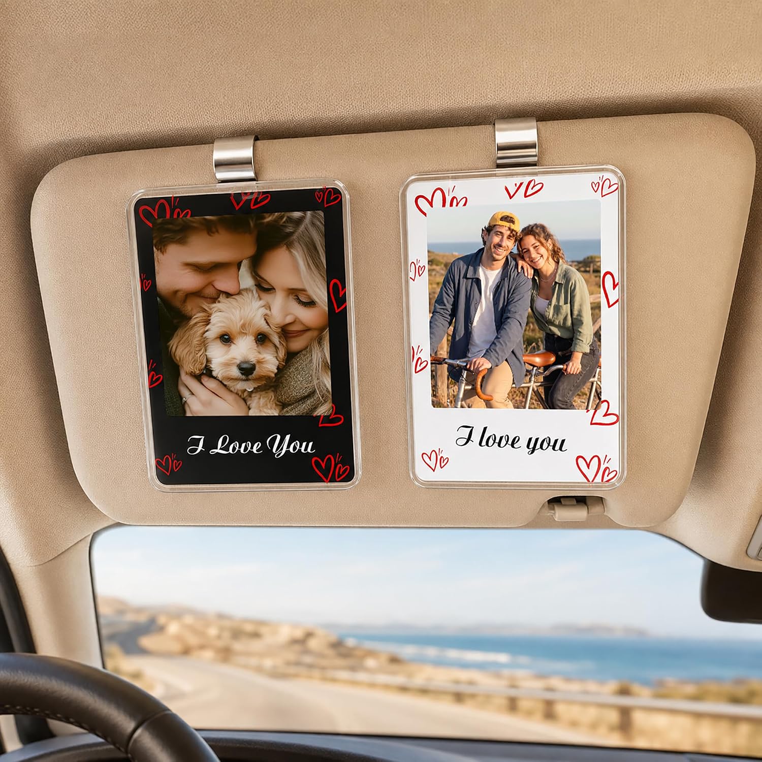 Personalized Car Visor Photo Clip, Custom Drive Safe Car Picture Holder with Photo & Text for Dad Husband Boyfriend