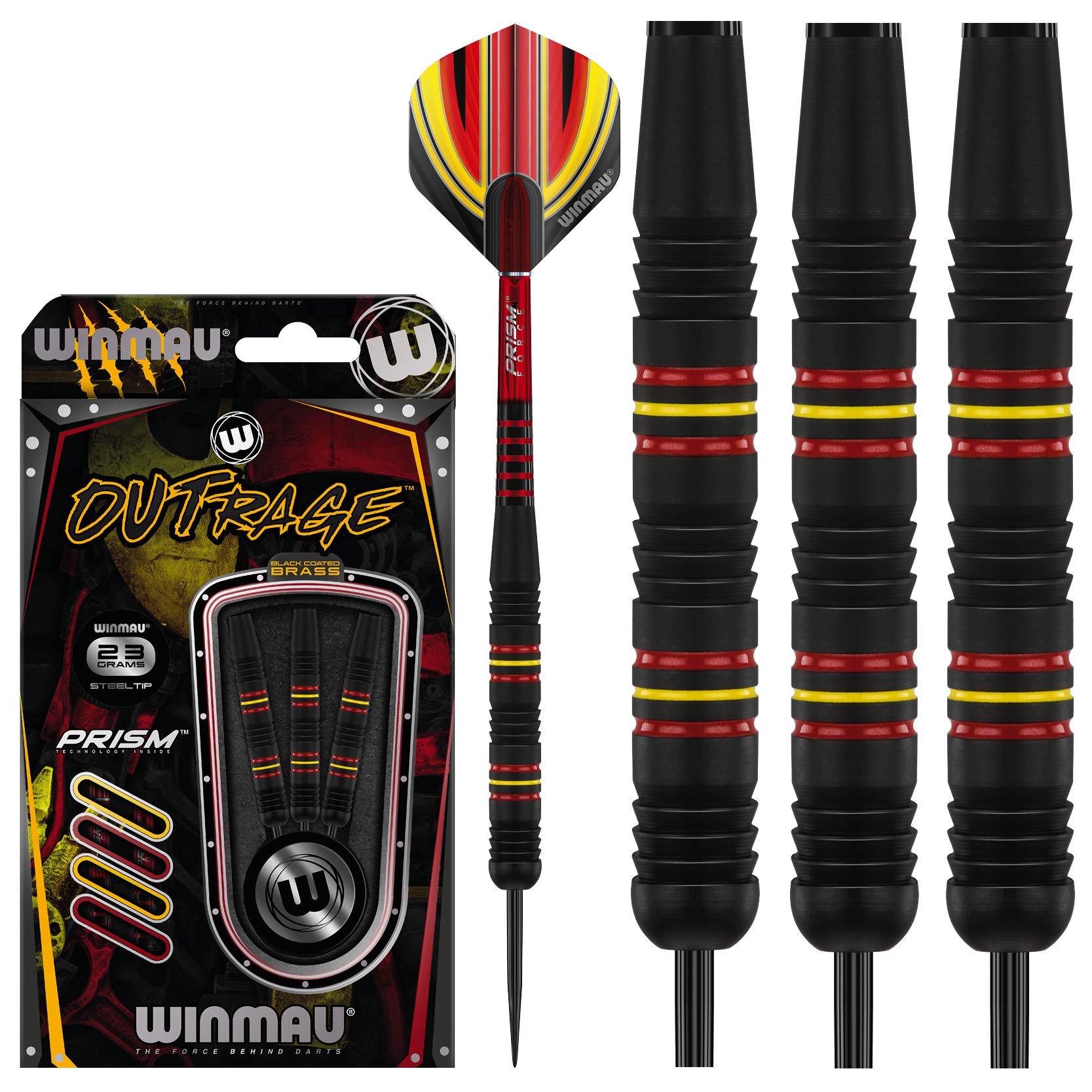 Outrage Brass Darts Set with Prism Technology Flights and shafts - Black Coated Finish