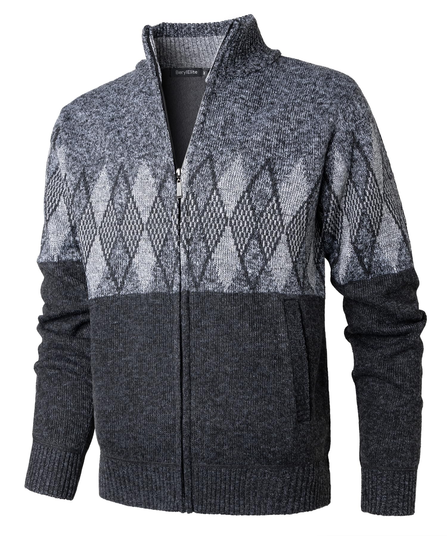 Jersey de Punto Cremallera Completa Cuello Alto Manga Larga Hombre