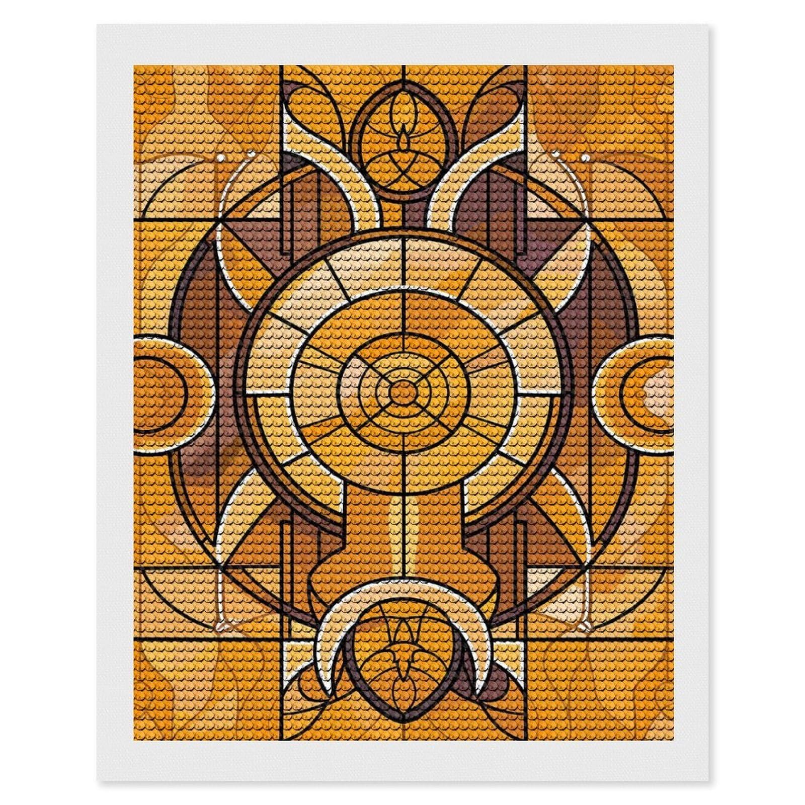 Junmoney Art Deco Stained Glass Window Round Drill Diamond Painting 16"x20", for Adults, Creative Leisure Activity, Office Decor, Holiday Gift Idea