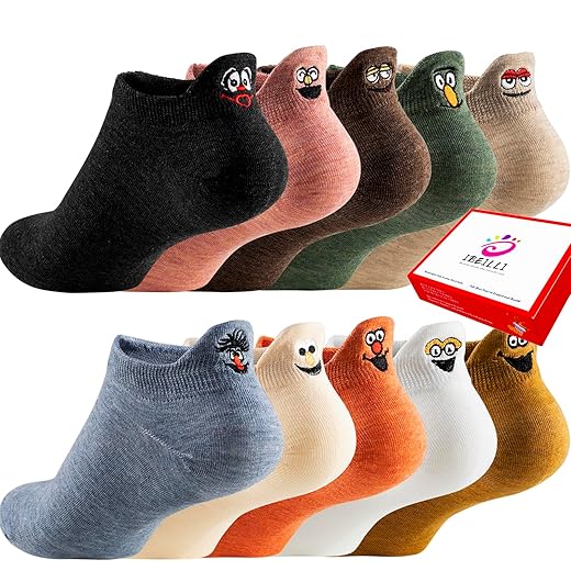 Women Cute Socks 10 Pairs Cotton Kawaii Embroidered Funny Low Cut Ankle Socks for Women Girls