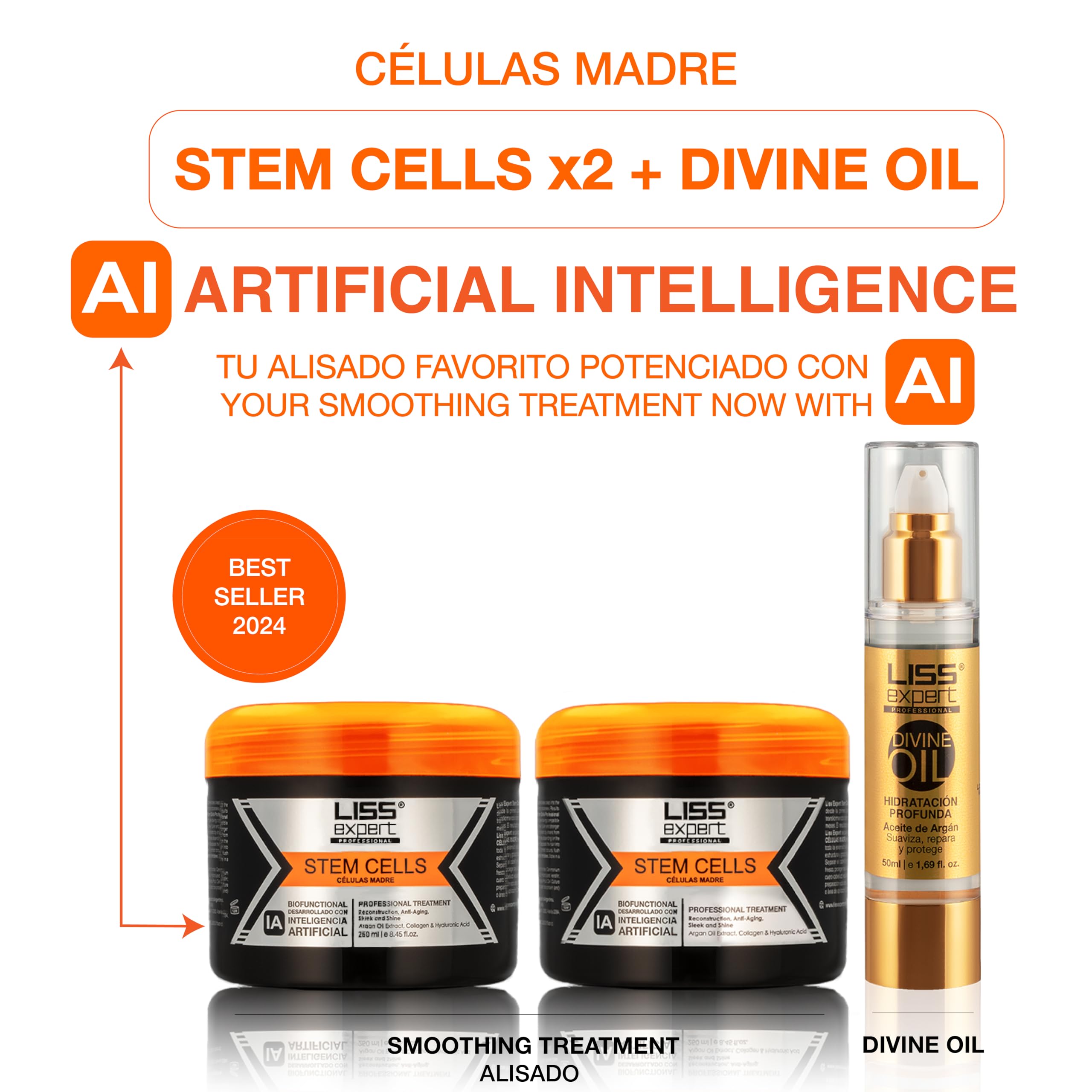 Liss Expert Stem Cells Professional Hair Treatment Set, 8.45 oz x 2 with Divine Oil, 3 Pieces