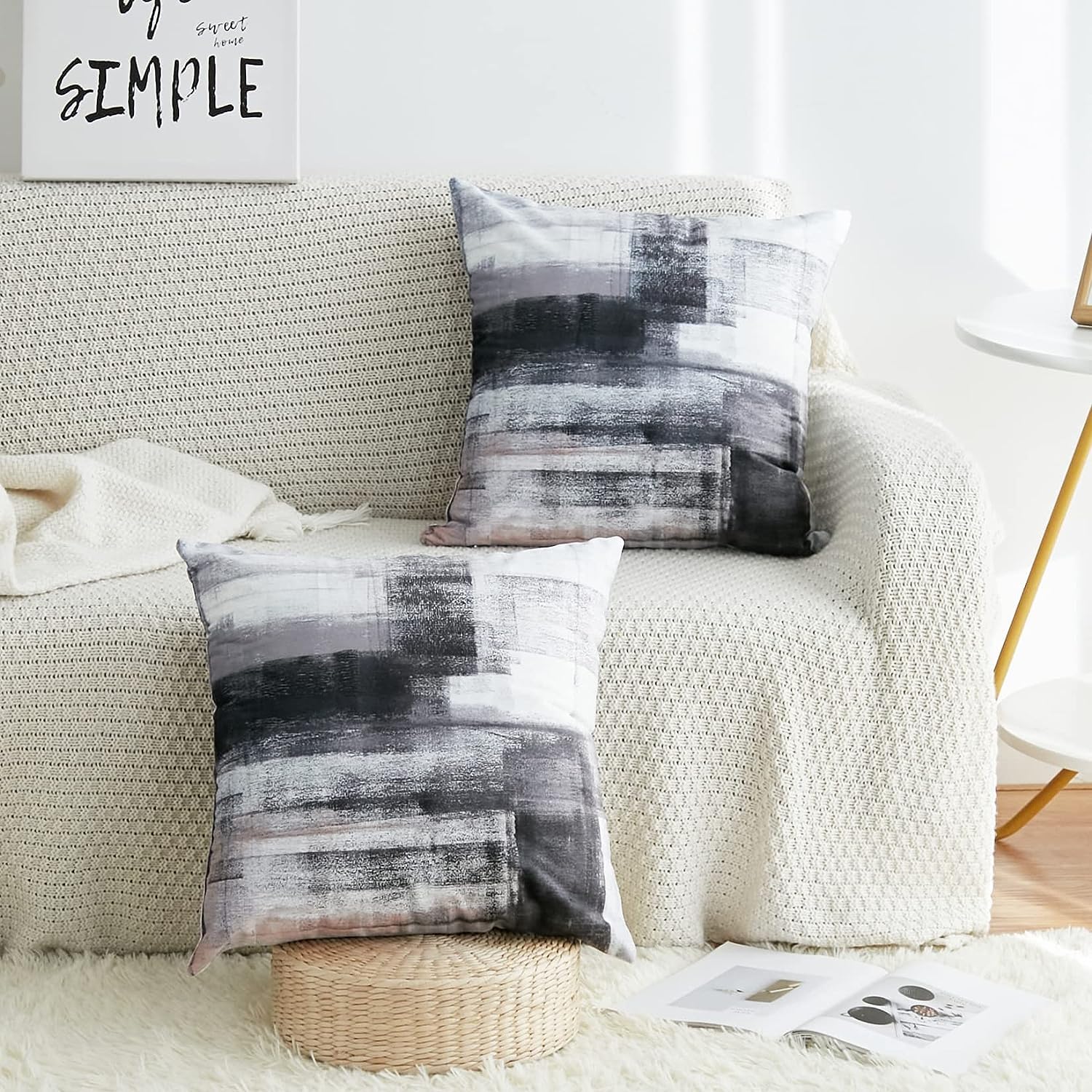 QUALKNOY Set of 2 Velvet Cushion Covers 18"x18" Black Modern Art Abstract Throw Pillow Case 45 x 45 cm for Living Room Sofa Bed Outdoor Garden Home Decor Pillowcases - Image 2