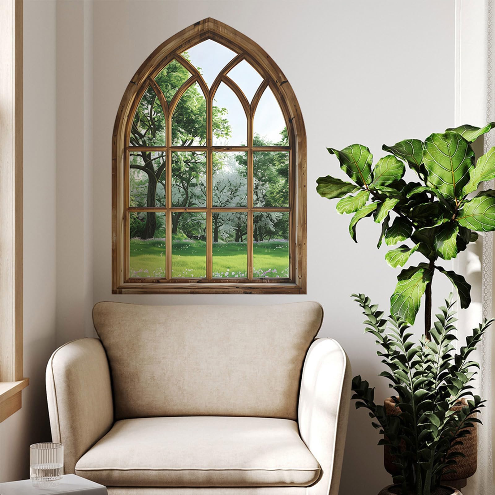 Acsewater #01 3D Fake Window Wall Stickers Arched Garden Scenery Art Murals Peel And Stick Adhesive Sticker Landscape Wall Art For Bedroom Living Room Home