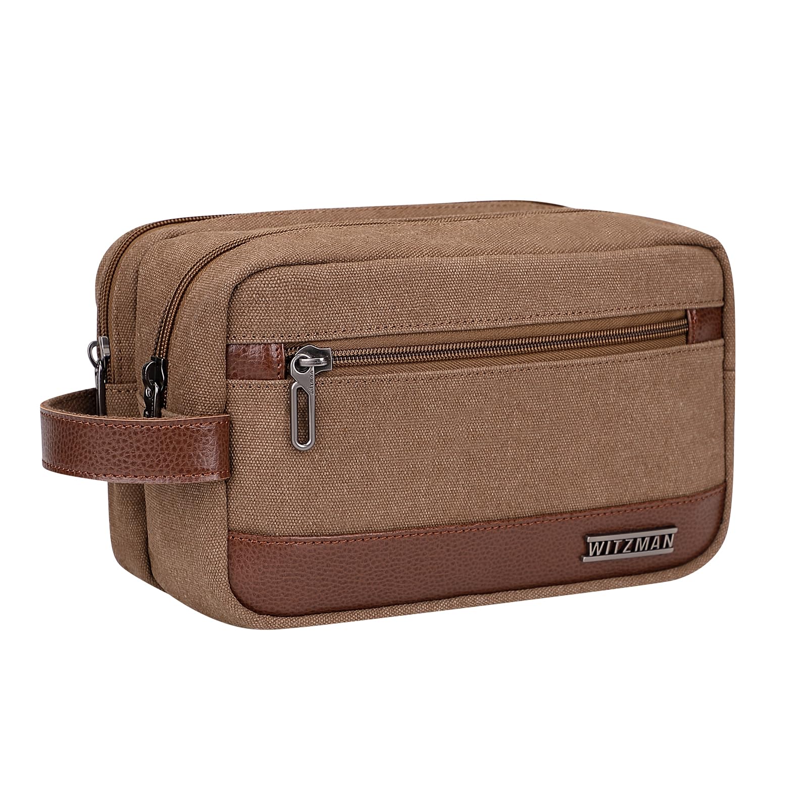 WITZMAN Canvas Toiletry Bag for Men Hanging Dopp Kit Organizer Water-resistant Travel Toiletries bag Men Bathroom Bag with Wet Pocket(A8001 Brown)