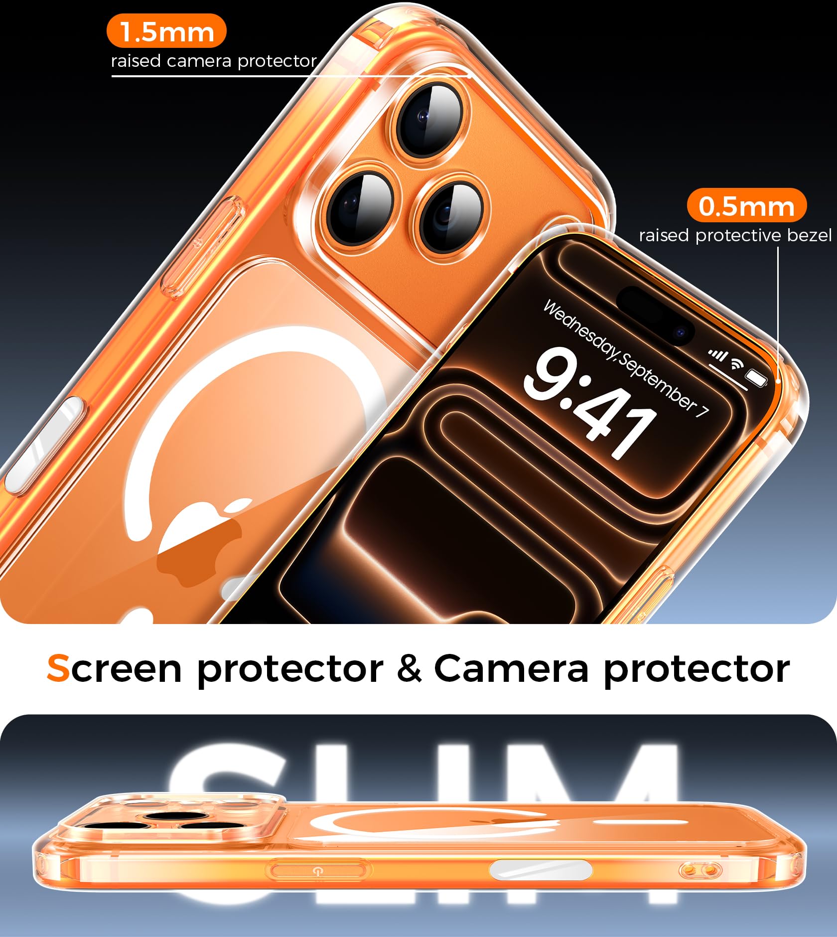Magnética Funda para iPhone 17 Pro Compatible MagSafe con 2 Cristal Templado, Control de Cámara, Protección Carcasa Antigolpes Anti-Amarillo Tapa Case iPhone 17 Pro, Transparente — view 6