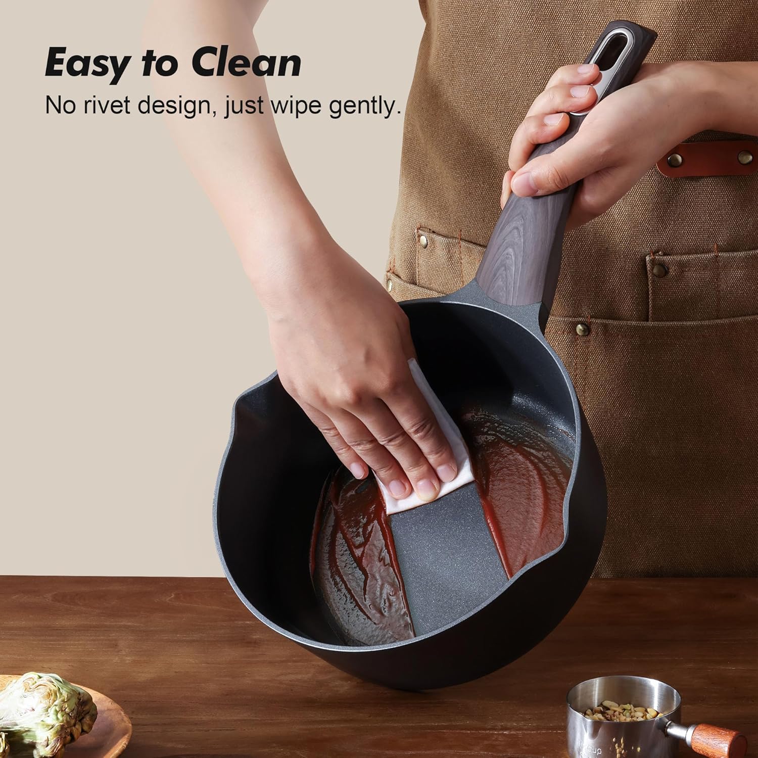 SENSARTE Nonstick Sauce Pan with Lid, 1.5 Quart Small Saucepan, Multipurpose Cooking Pot with Stay Cool Handle, Non toxic Kitchen Sauce Pot, Non stick Saucier Pan, Induction Comptable, PFOA Free - Image 5