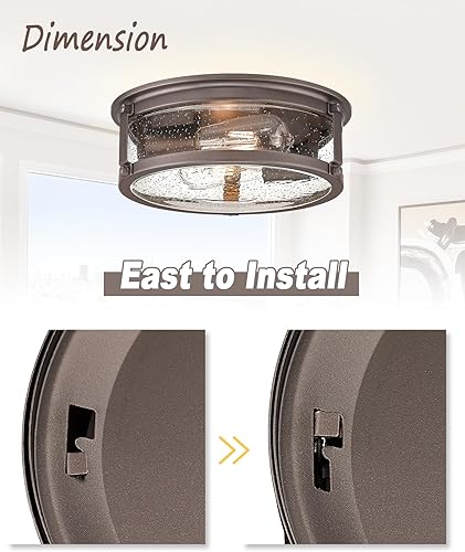 Miniatura 6 de FOITTON Lámpara industrial de montaje empotrado, 2 luces de techo de granja para pasillo, cocina, escaleras, dormitorio, acabado de bronce aceitado,