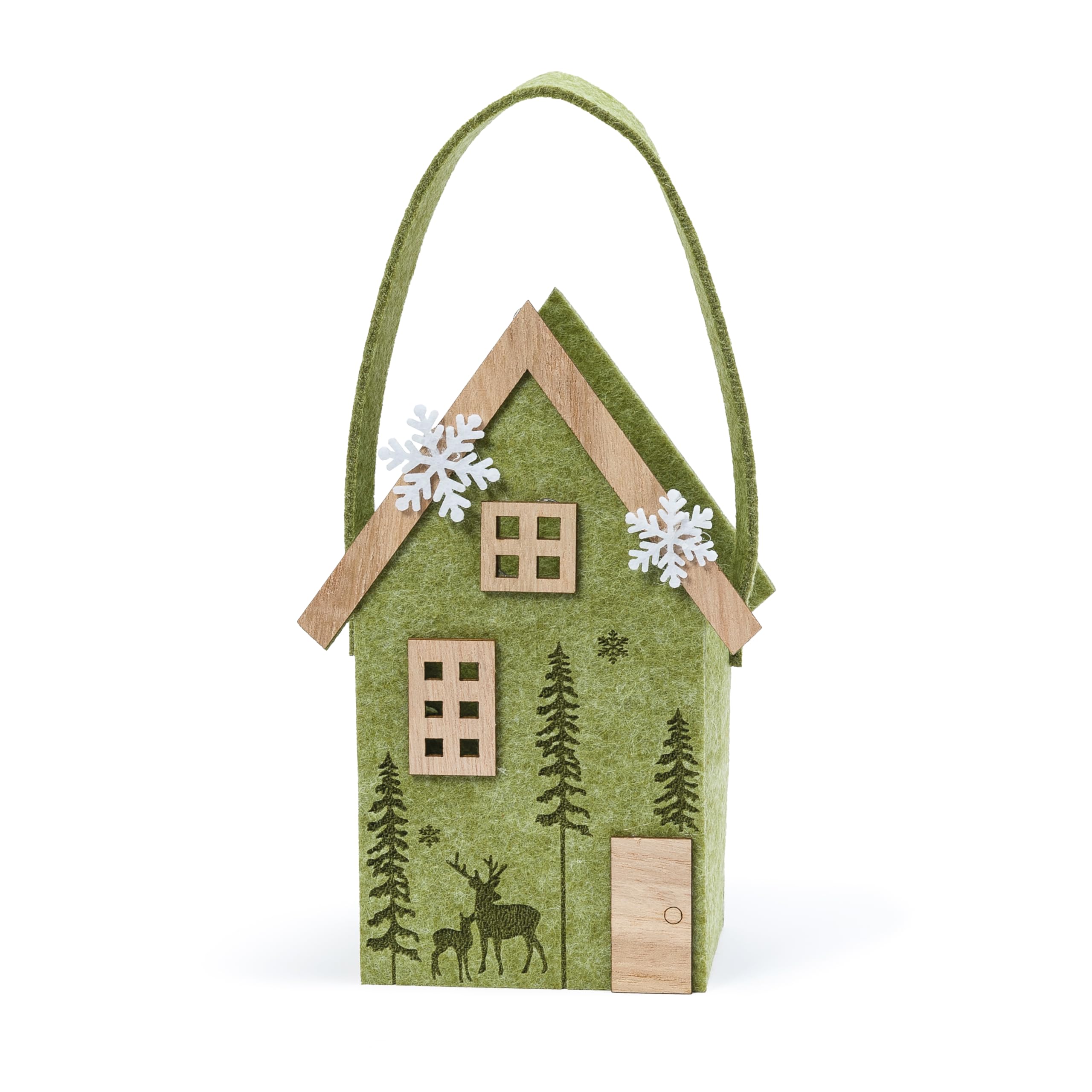 Mopec NA153 Felt Basket House Green Details Wood 9x23x7 cm, Olive, 9x23x7cm