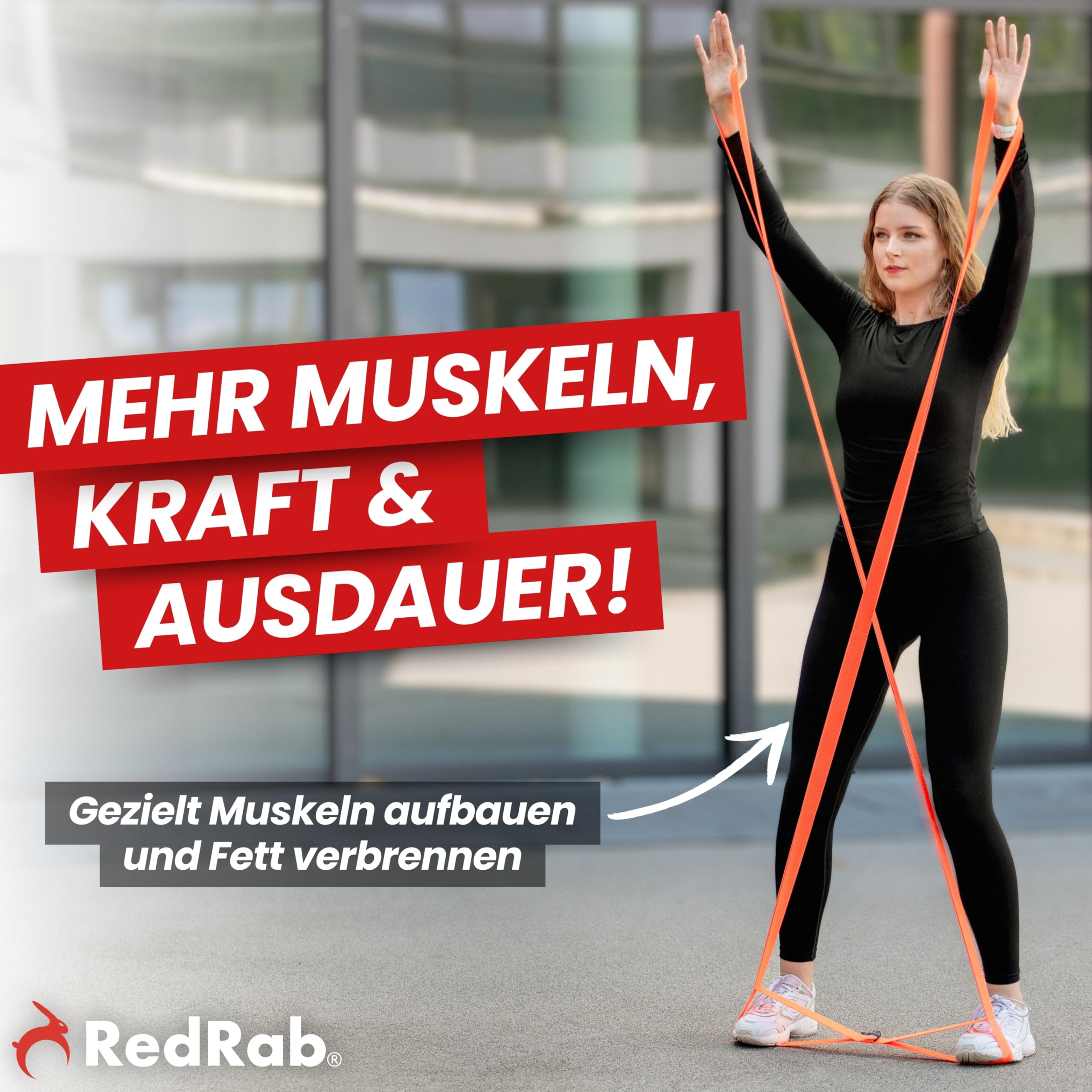 RED RAB Stoff Fitnessband mit Schlaufen - 245cm lang - Gymnastikband für Widerstandsbänder Krafttraining - reißfeste Fitnessbänder, Resistance Bands, Gummiband Sport, Trainingsbänder, Widerstandsband