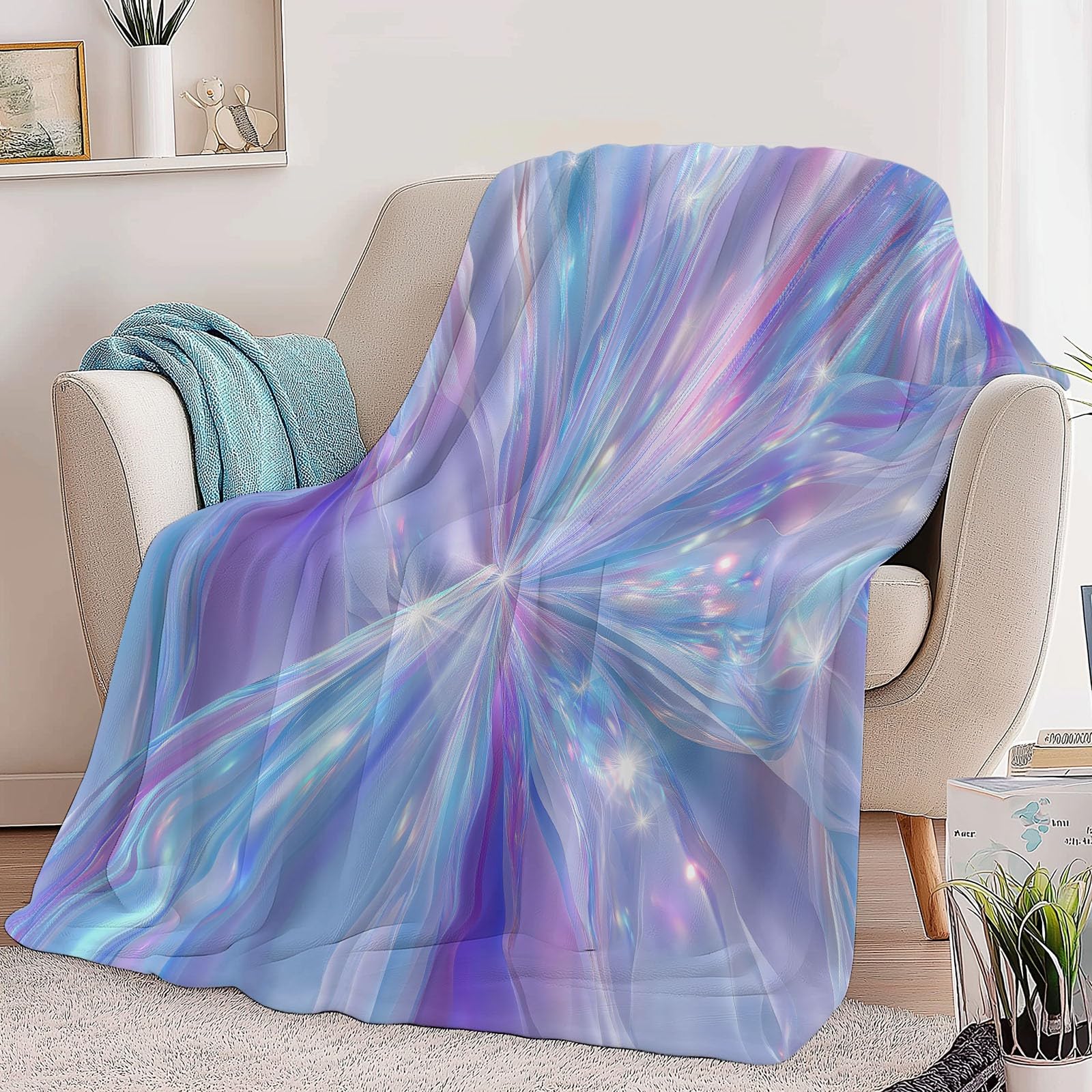 Genérico Manta de Franela de Forro Polar para Niños y Adultos 220 x 240 cm, Mantas para Sofa Estampado Futurista Elegante Artístico - Manta Azul Violeta Suave Cálida Transpirable Ligera