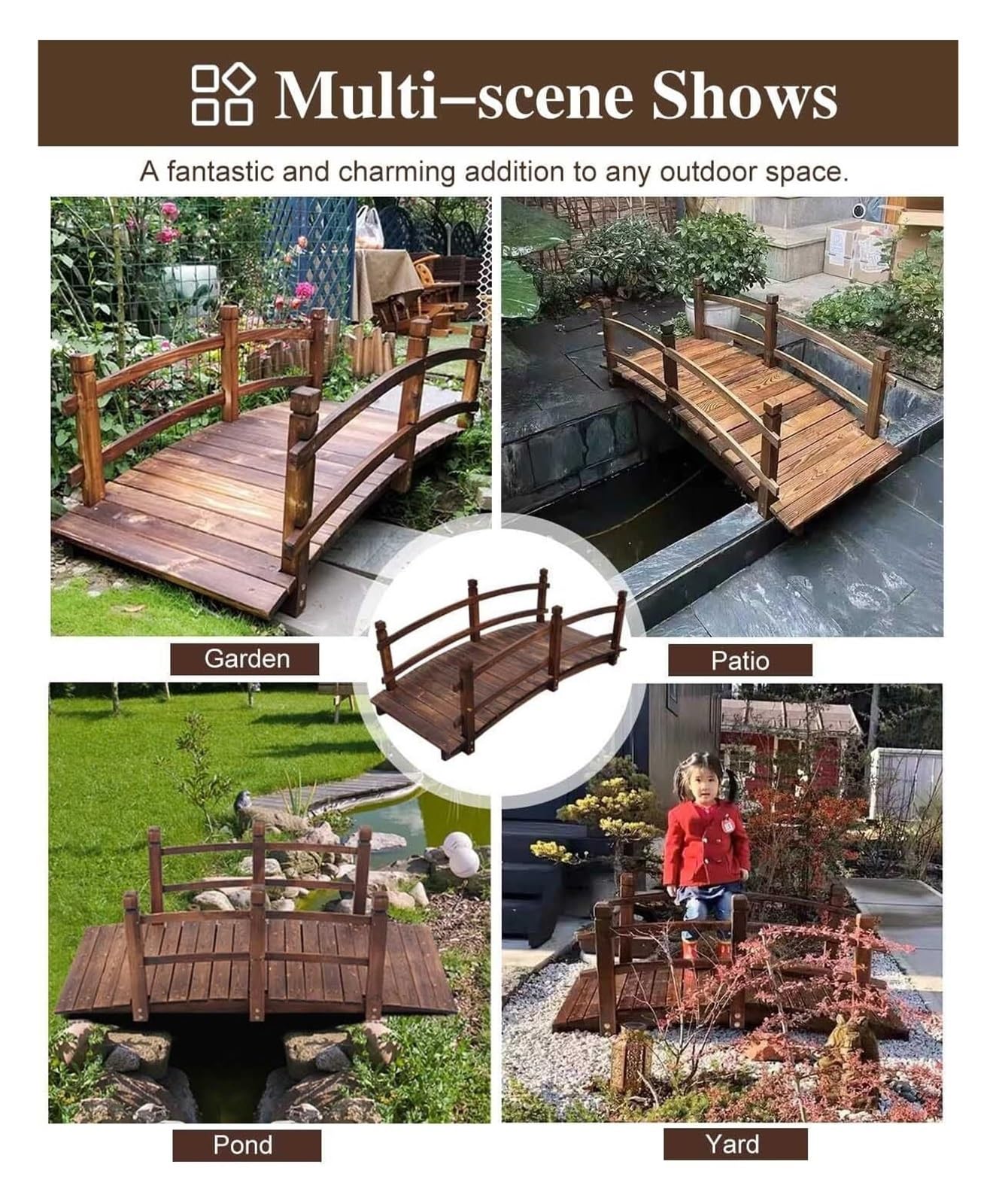 Ponte da giardino rustico in legno - Migliora la decorazione esterna e l'abbellimento per prato, passerelle Creek