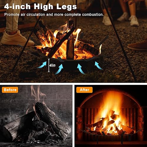 Miniatura 6 de Aoodor Rejilla de fuego de 31 pulgadas, redonda de tamaño ajustable, sin humo, rejilla de leña resistente para fogata al aire libre, estufa de leña
