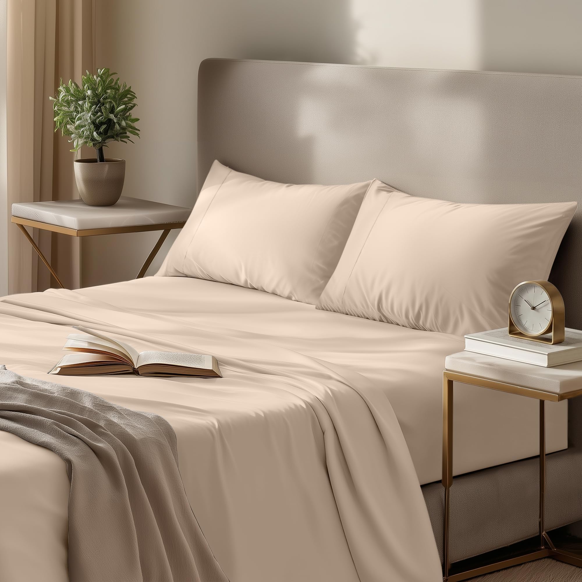 Utopia Bedding Queen Bed Sheets Set - 4 Piece Bedding - Brushed Microfiber - Shrinkage and Fade Resistant - Easy Care (Queen, Beige)