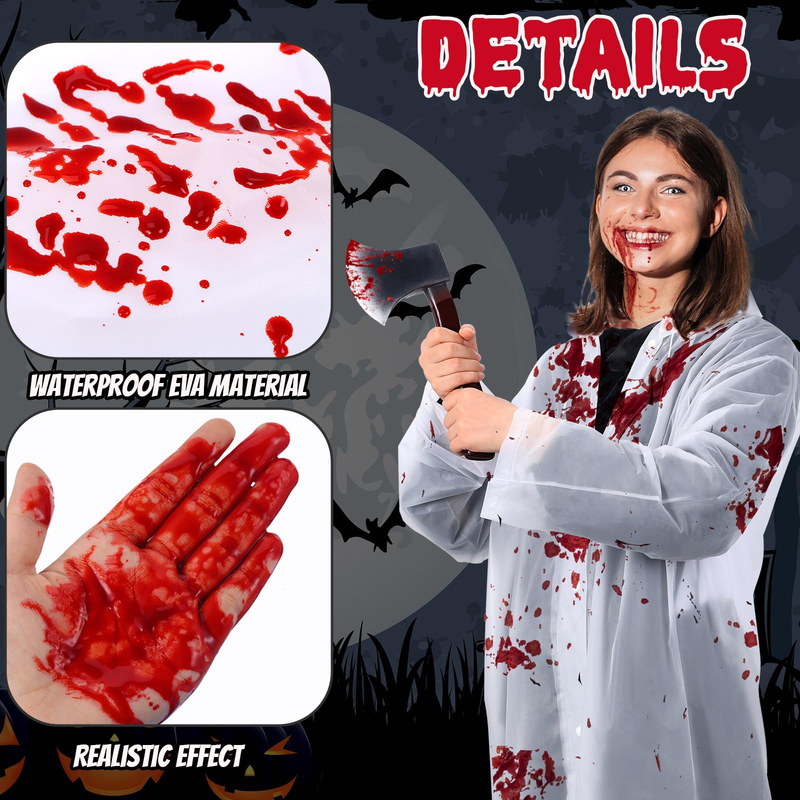 Akcesoria do kostiumu na Halloween, sztuczny strumień krwi, kapiący żel do krwi, płaszcz przeciwdeszczowy, pianka, siekiera, impreza cosplay, straszny horror, przebranie dla dorosłych