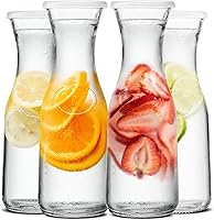 Kook Glass Carafe Set of 4 (35oz Each) - Mimosa Bar Pitchers with Lids, Dishwasher Safe Drink Dispensers for Wine, Juice, Tea & Parties