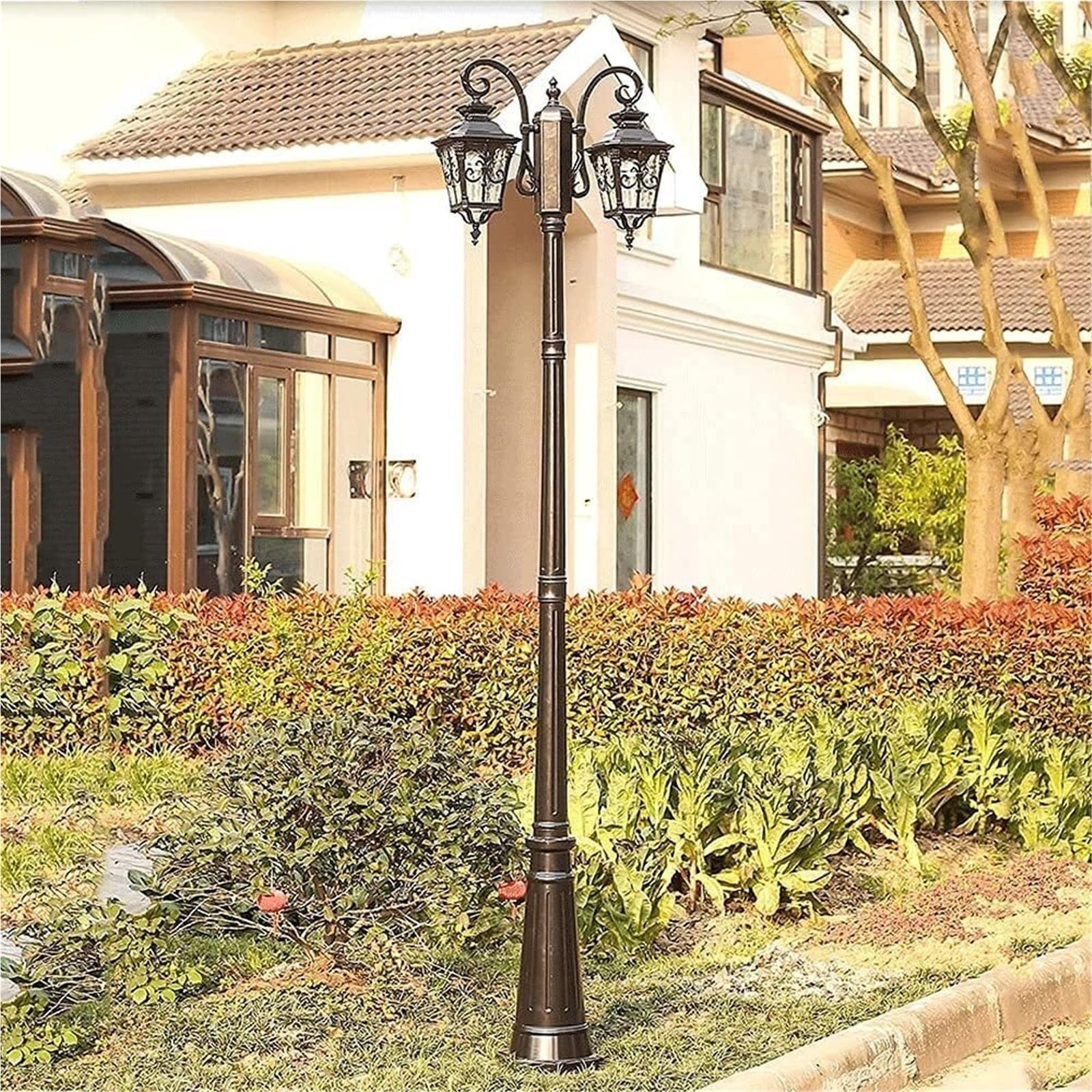 QUSYZD Solar Post Lights Outdoor Lamp Post Light, Outdoor Garden Lights 2-Lights Outdoor Vintage Street Light Residential Villa Landscape Exterior High Pole,Black