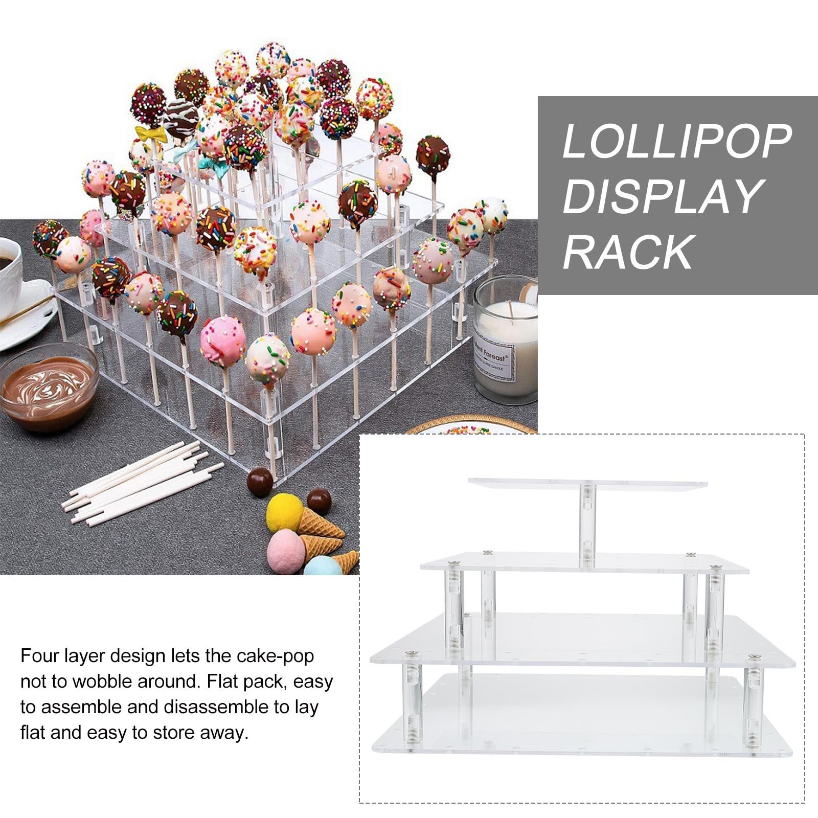 TOYANDONA Espositore Lecca-lecca Acrilico Trasparente Porta Caramelle per Feste Compleanno Matrimonio Organizer Dolci Raffinato e Resistente