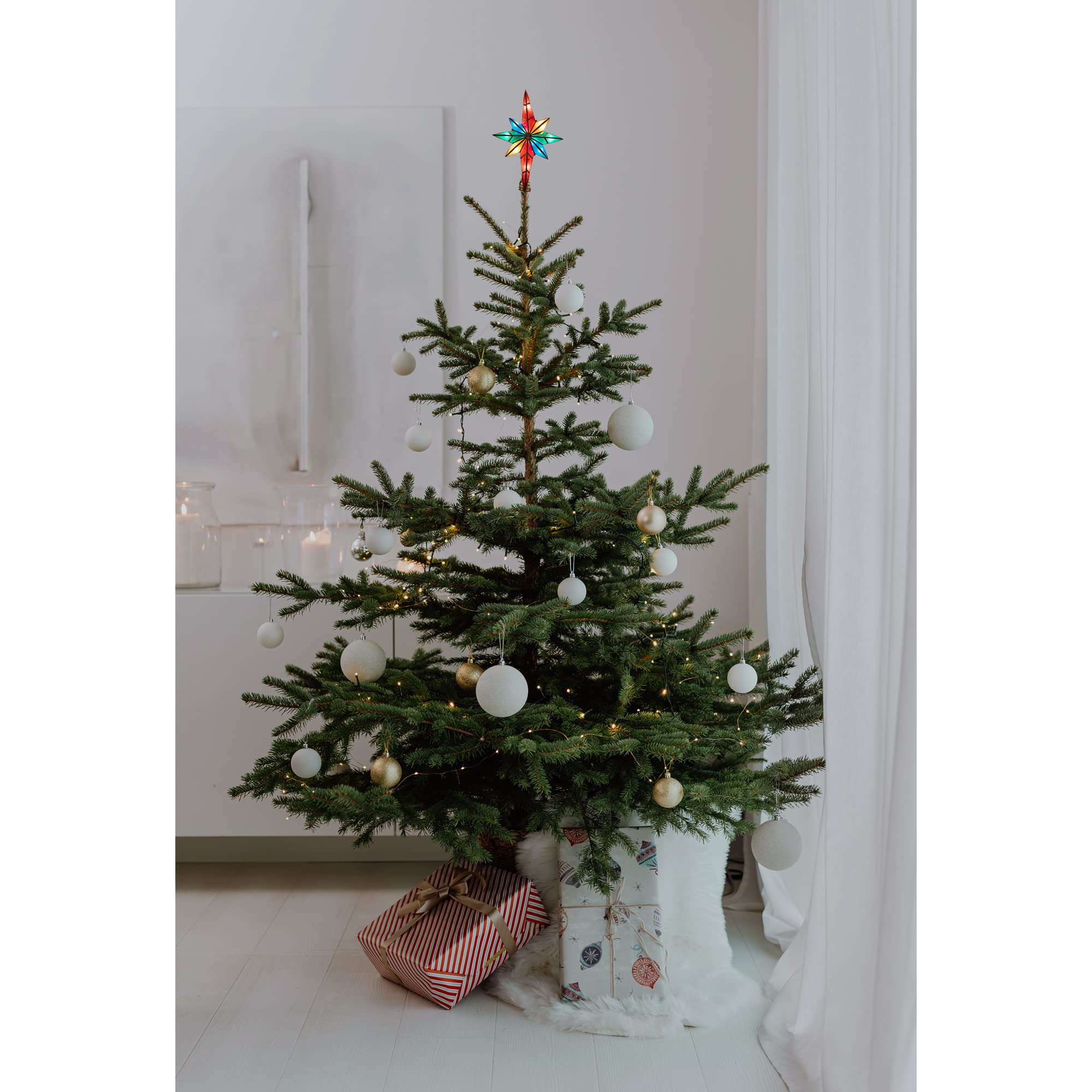 Kurt Adler 10-Light Multicolor Capiz Belén Star Treetop con Gem Centro