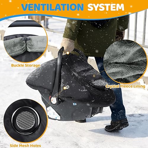 Miniatura 4 de IvyWind Funda de asiento de automóvil de invierno para bebé, funda universal para asiento de automóvil para bebés con ventana de malla transpirable,