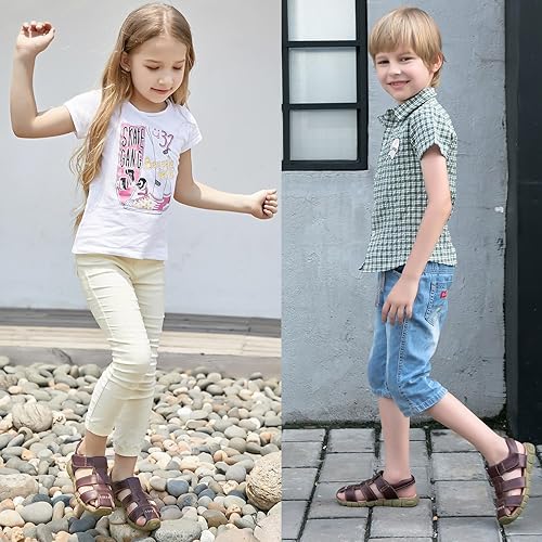 Miniatura 2 de DADAWEN - Sandalias deportivas de cuero para niños y niñas, puntera cerrada, para exteriores (para bebés, niños pequeños y grandes)
