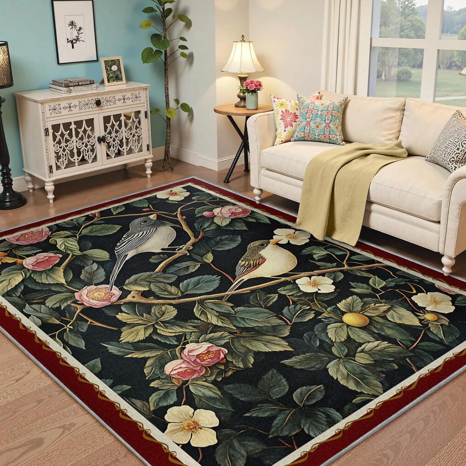 Tapis de salon vintage 60x120 floral impression haute définition campagne