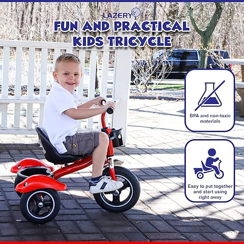 Miniatura 6 de Lazery - Triciclo para niños de 3 a 4 años con manillar soporte para botellas cesta asiento ajustable neumáticos antideslizantes adecuado para uso