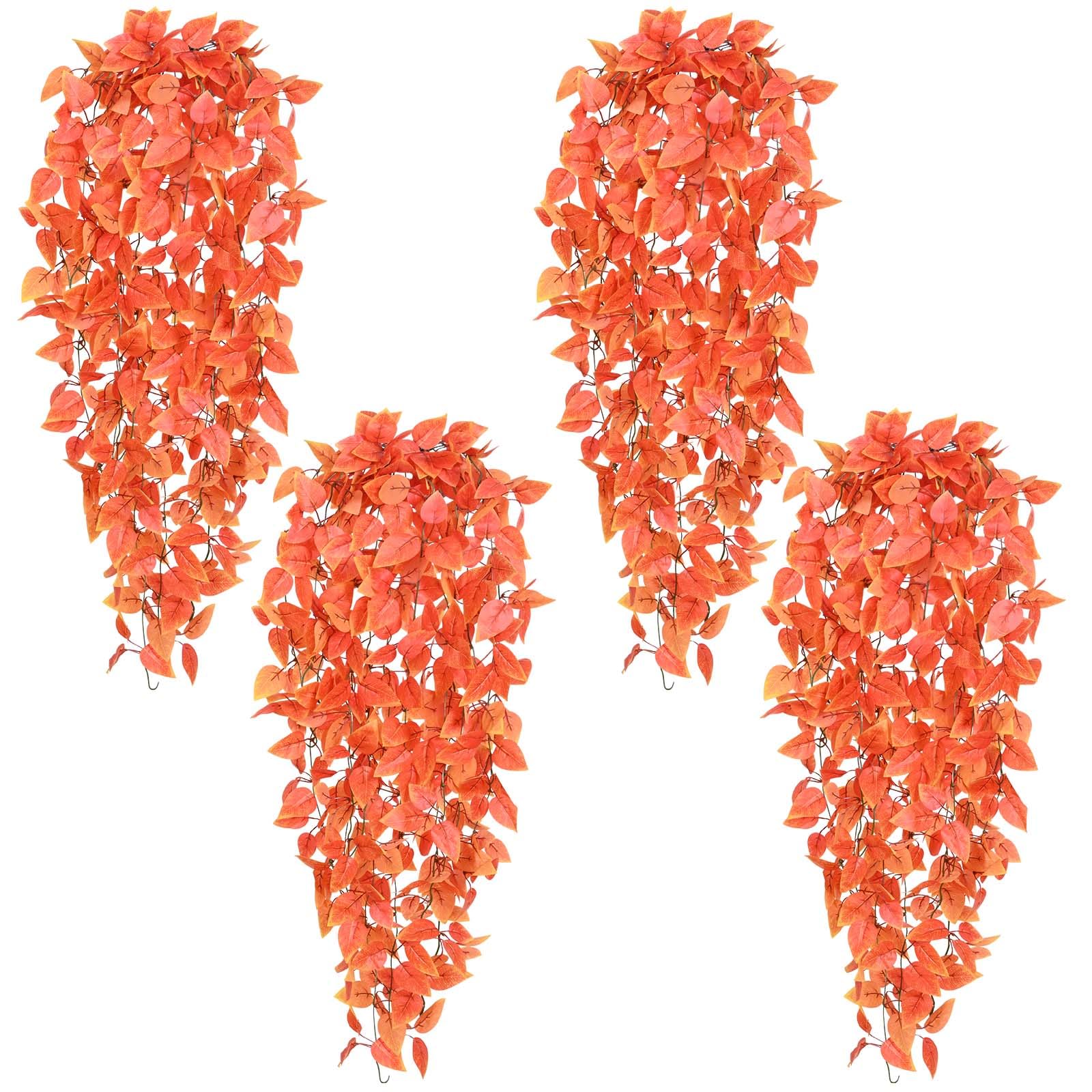 BLEUM CADE Fake Hanging Plants, 4pcs Artificial Hanging Plant, Faux Orange Vines Hanging Plant for Wall Home Living Room Indoor Outdoor Fall Decor (No