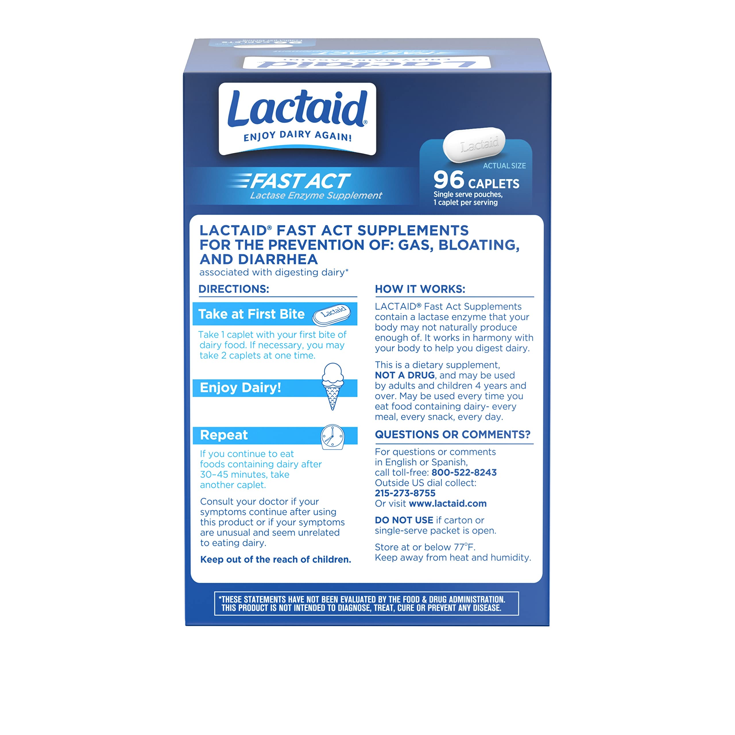 Buy Lactaid Fast Act Lactose Intolerance Relief Caplets with Lactase