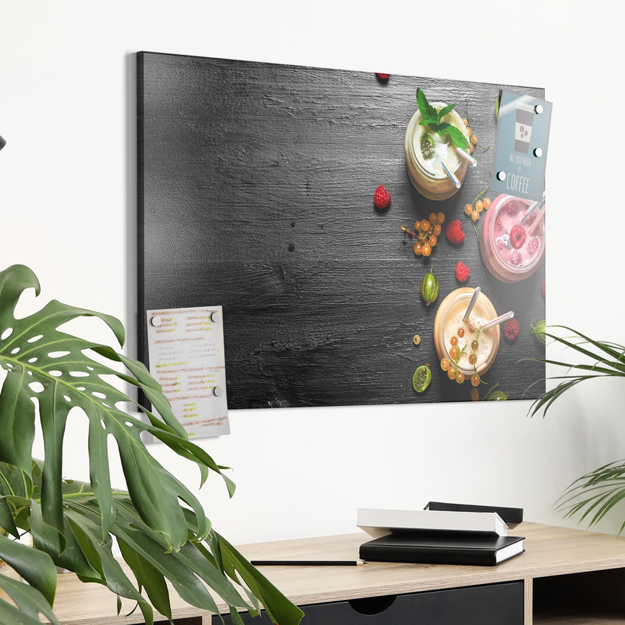 DEQORI Metall Magnettafel | 60x40 cm cm groß | Motiv Smoothies auf Schiefer | Whiteboard für alle Magnete | Magnetboard Wand-Tafel für Küche & Büro | Design Magnetwand Pinnwand magnetisch