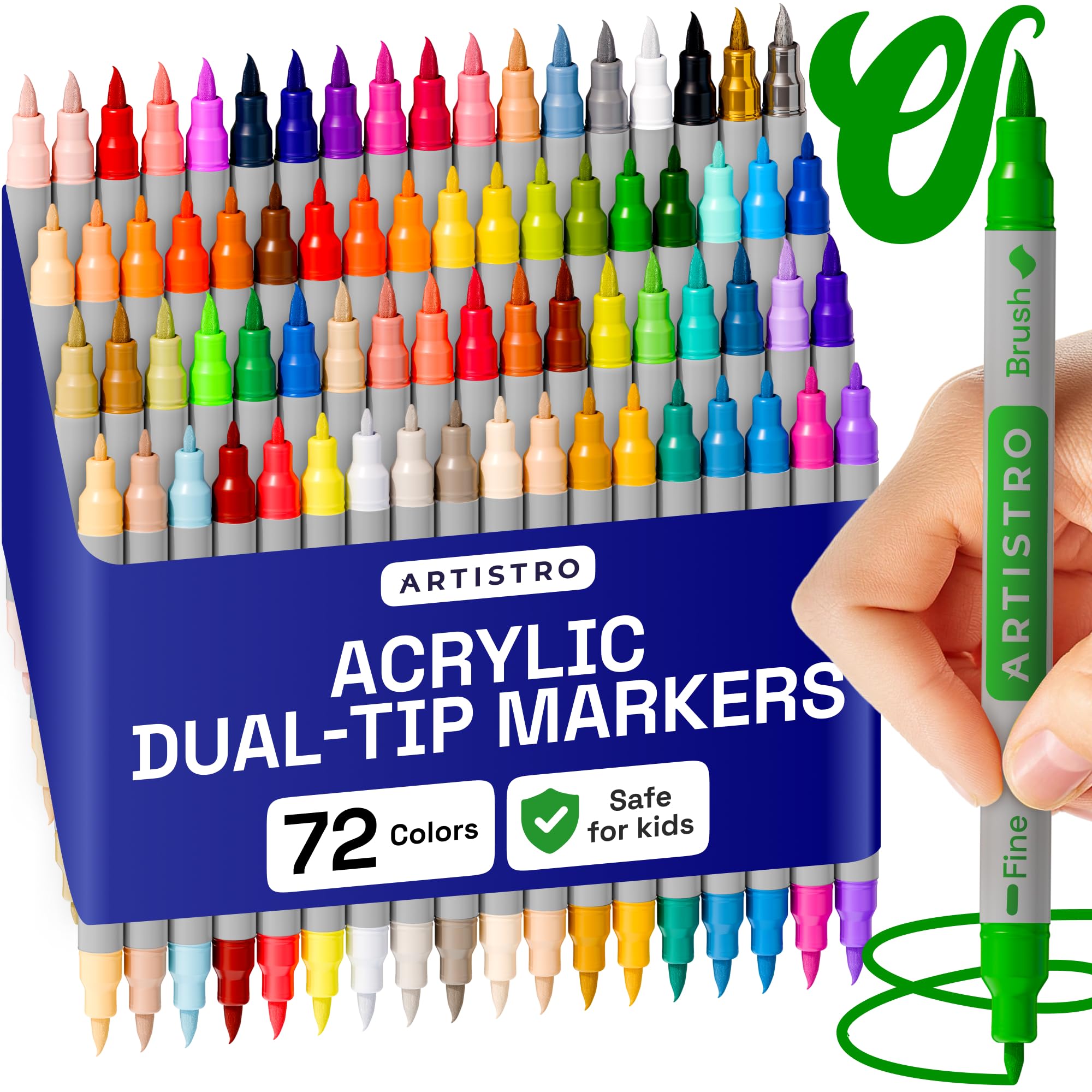 ARTISTRO 72 Dual Tip Brush + Fine Acrylic Paint Markers - Easy for All Ages & Levels Paint Pens for Fabric, Rock, Glass, DIY - Halloween Pumpkin Painting Kit, Art Supplies, Christmas Gift
