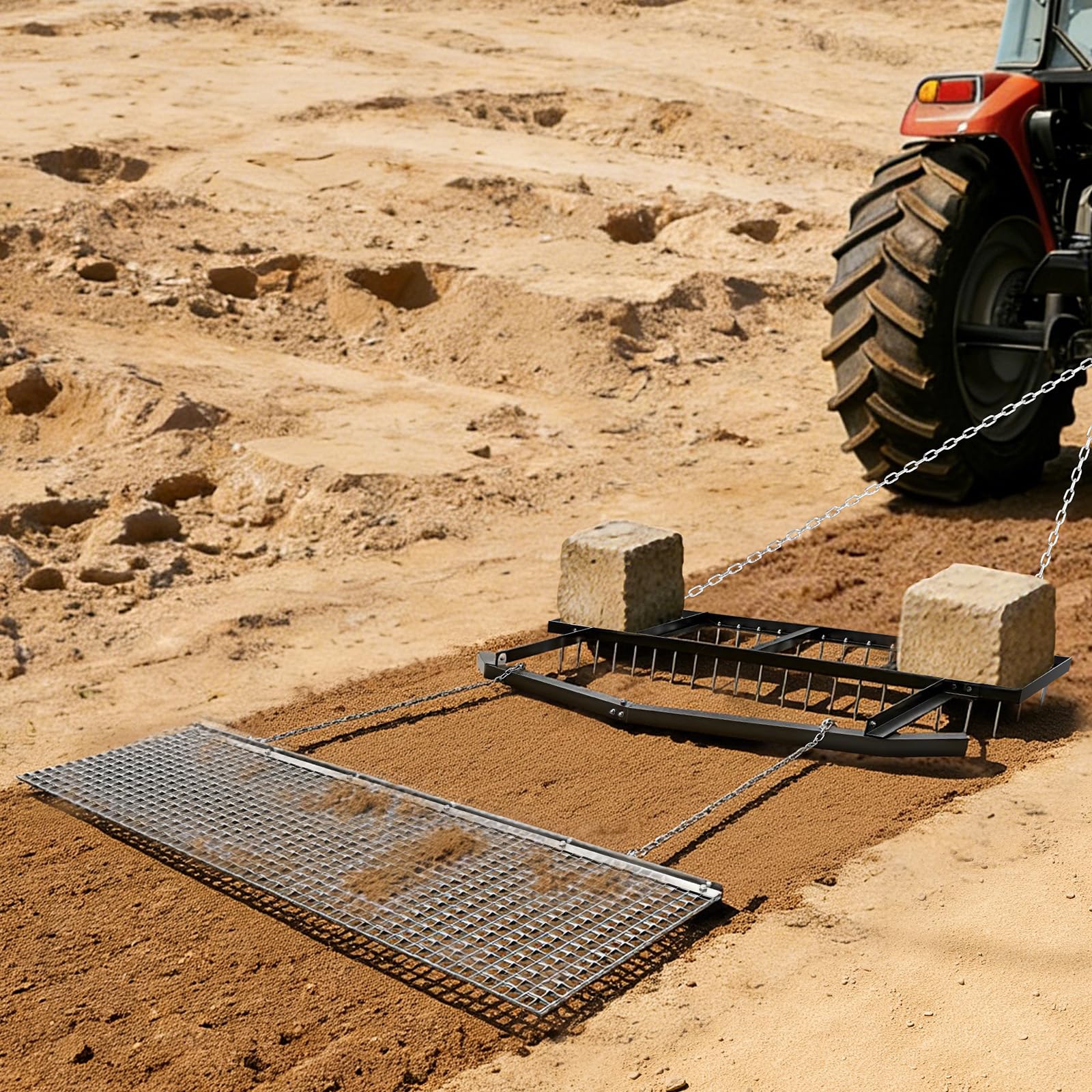 VEVOR Niveladora de Camino de Entrada Remolcable 1,8 m con Rastra de Cadena, Rastrillo Nivelador de Césped Resistente, Compatible con ATV, UTV, Tractores, para Caminos de Grava, Nivelación de Campos