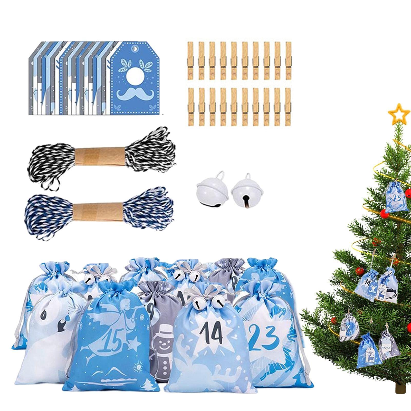 Richolyn Christmas Advent Calendar Gift Bags - 24 Days Countdown Calendar Drawstring Bags,Christmas Party Supplies Candy Bags for Home Wall Hanging Decor
